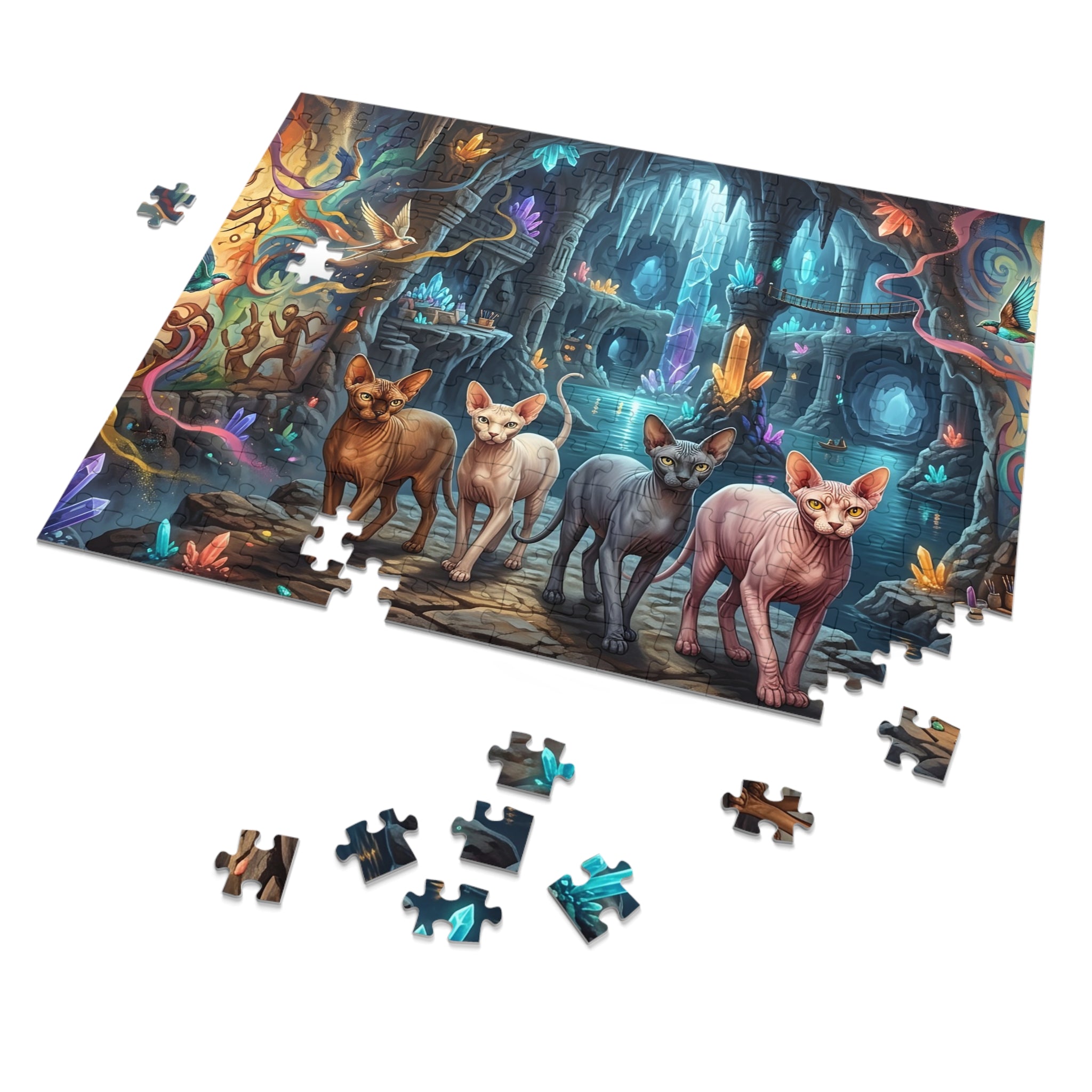 Sphynx Cat Glowing Crystal Cavern Jigsaw Puzzle