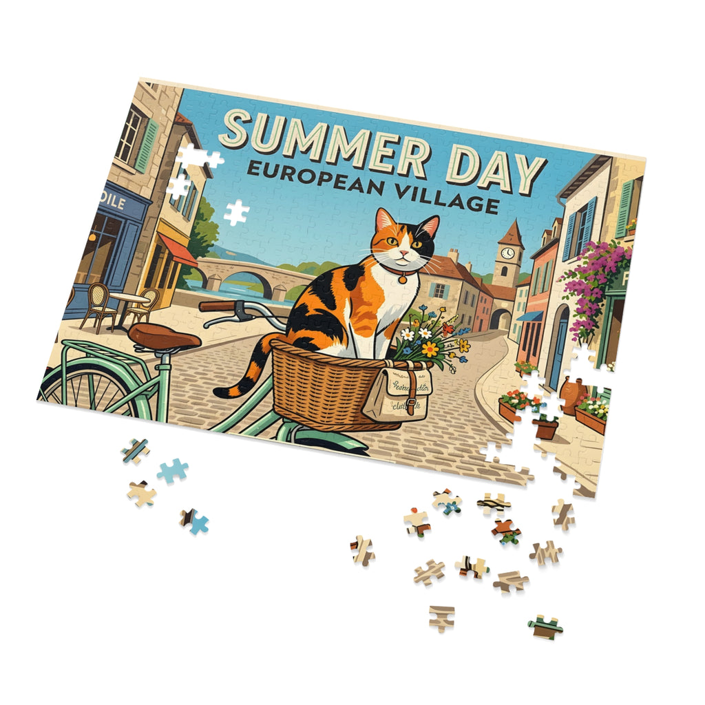 Calico American Shorthair Summer Day European Village Jigsaw Puzzle