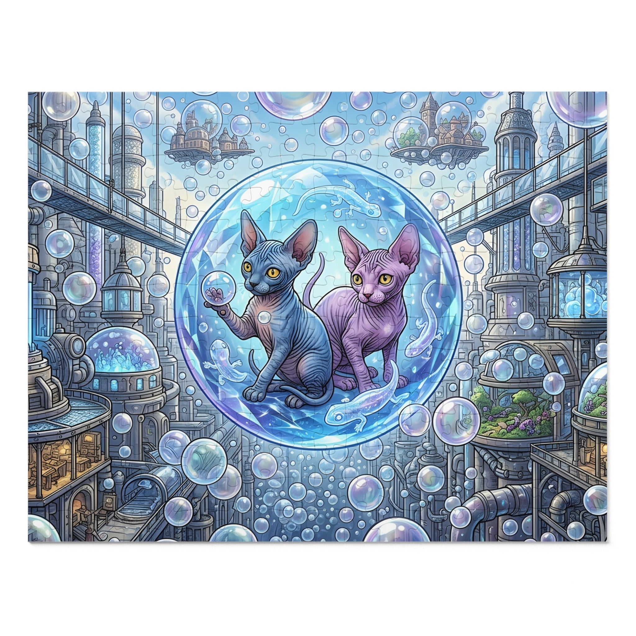 Sphynx Kitten Floating Bubble City Jigsaw Puzzle