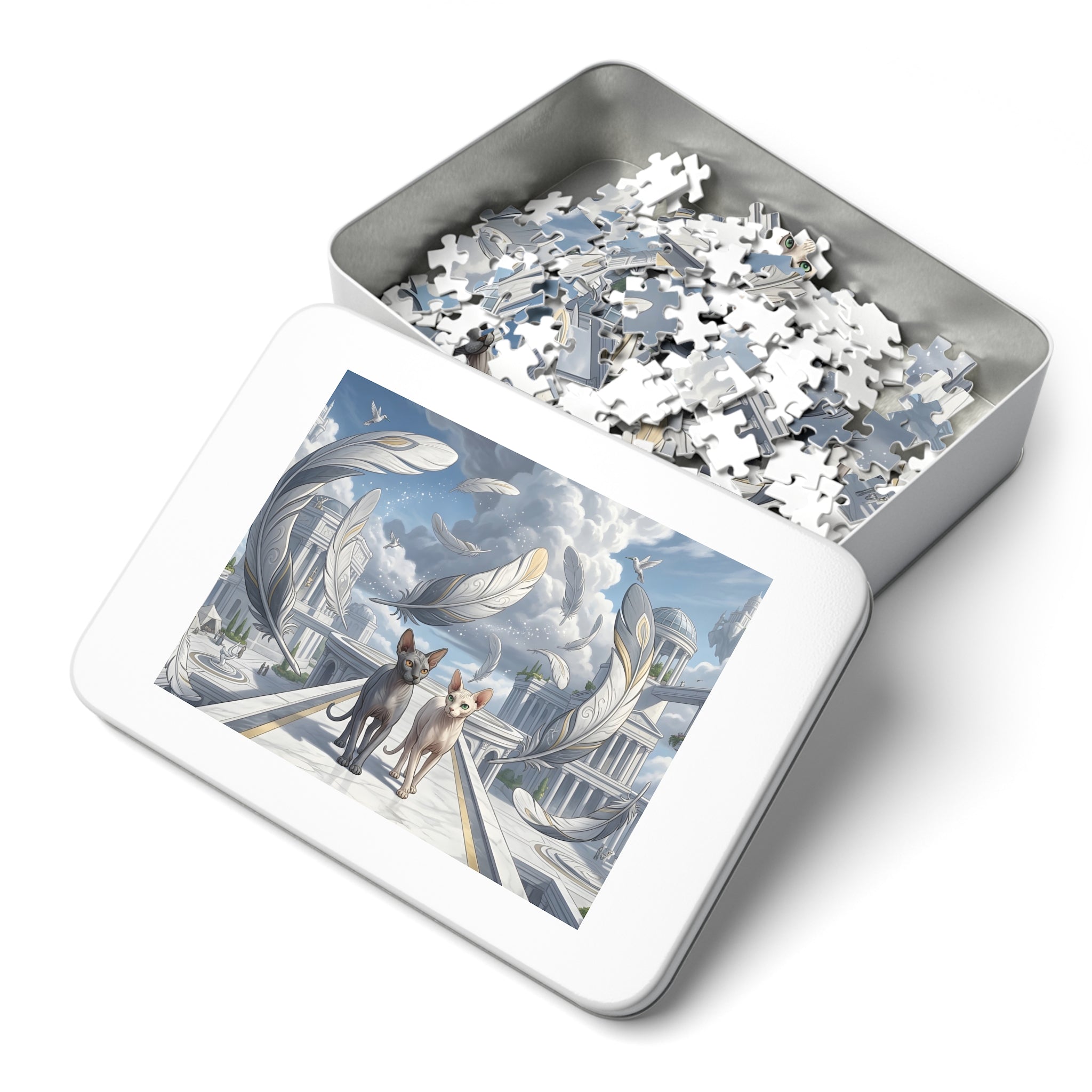 Sphynx Cat Floating Feather Cloud Temple Jigsaw Puzzle