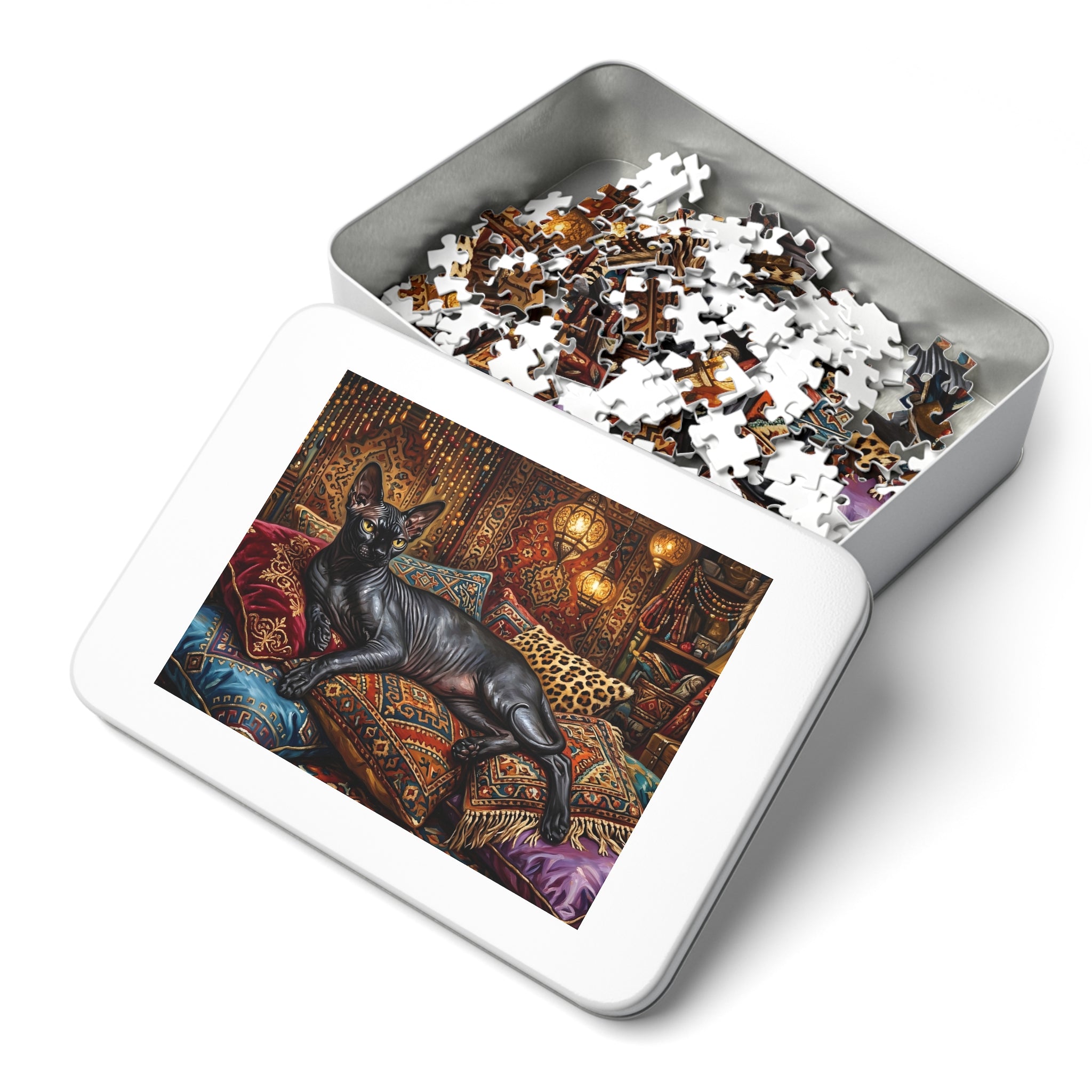 Pink and Grey Sphynx Steampunk Steampow Succulents Jigsaw Puzzle