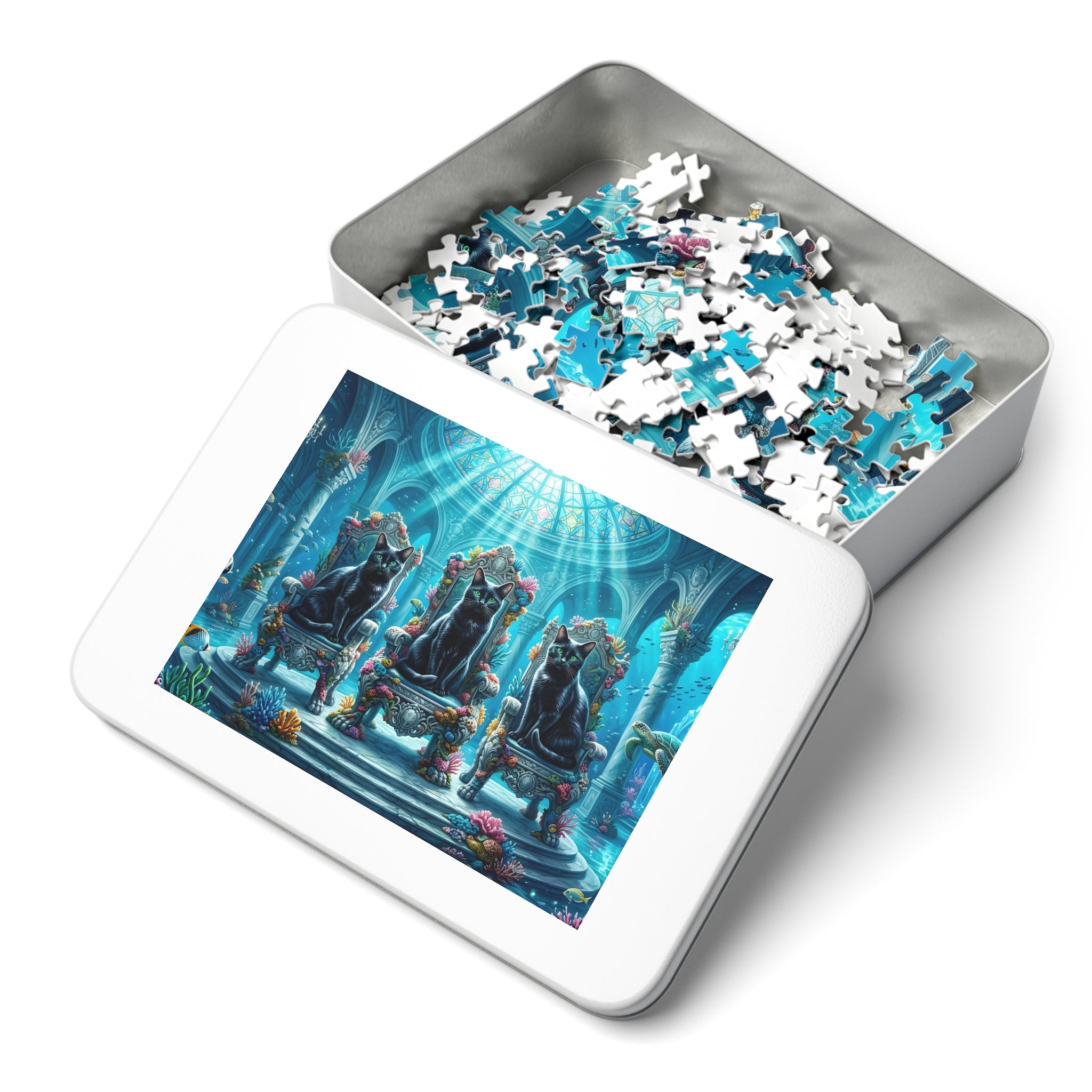 Black American Shorthair Underwater Sea Palace Throne Jigsaw Puzzle