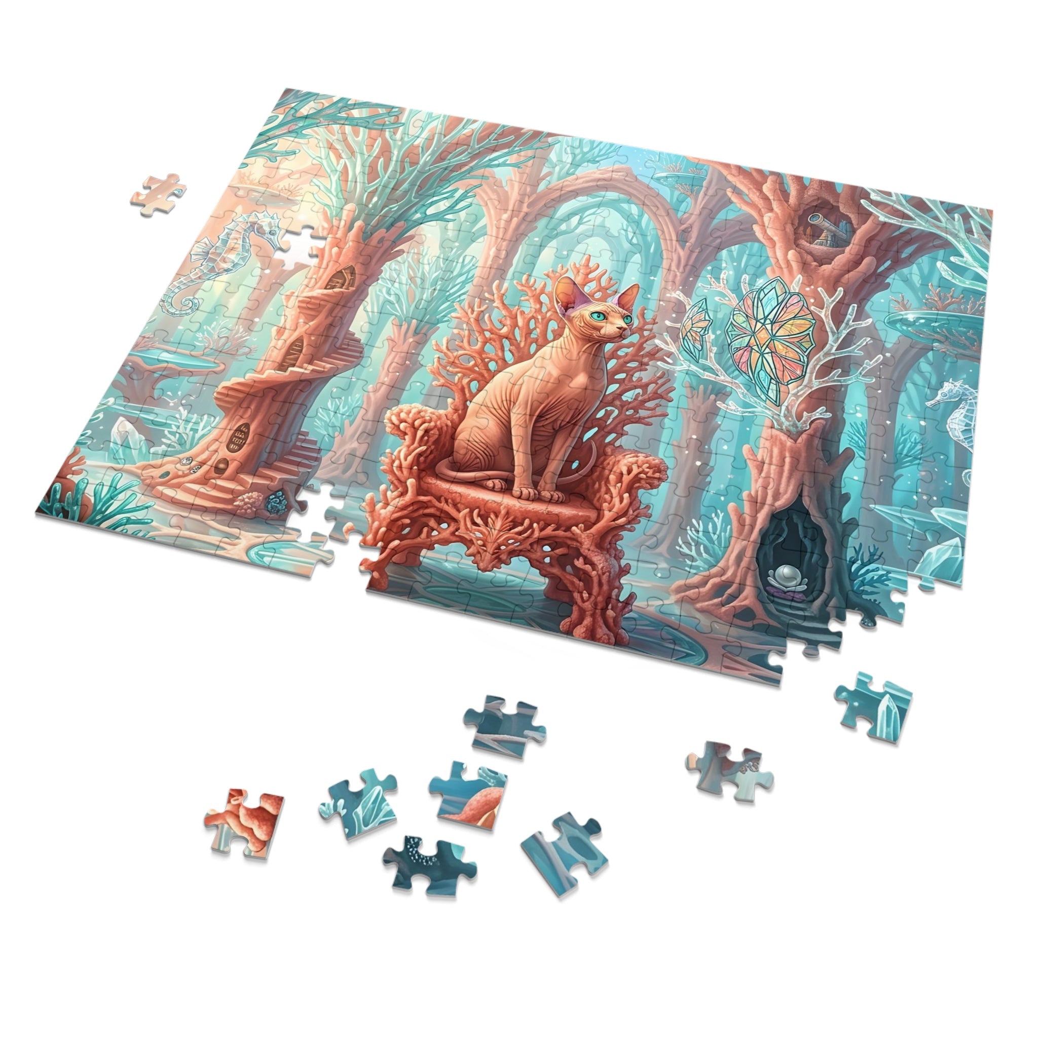 Sphynx Cat Coral Throne Fantasy Forest Jigsaw Puzzle