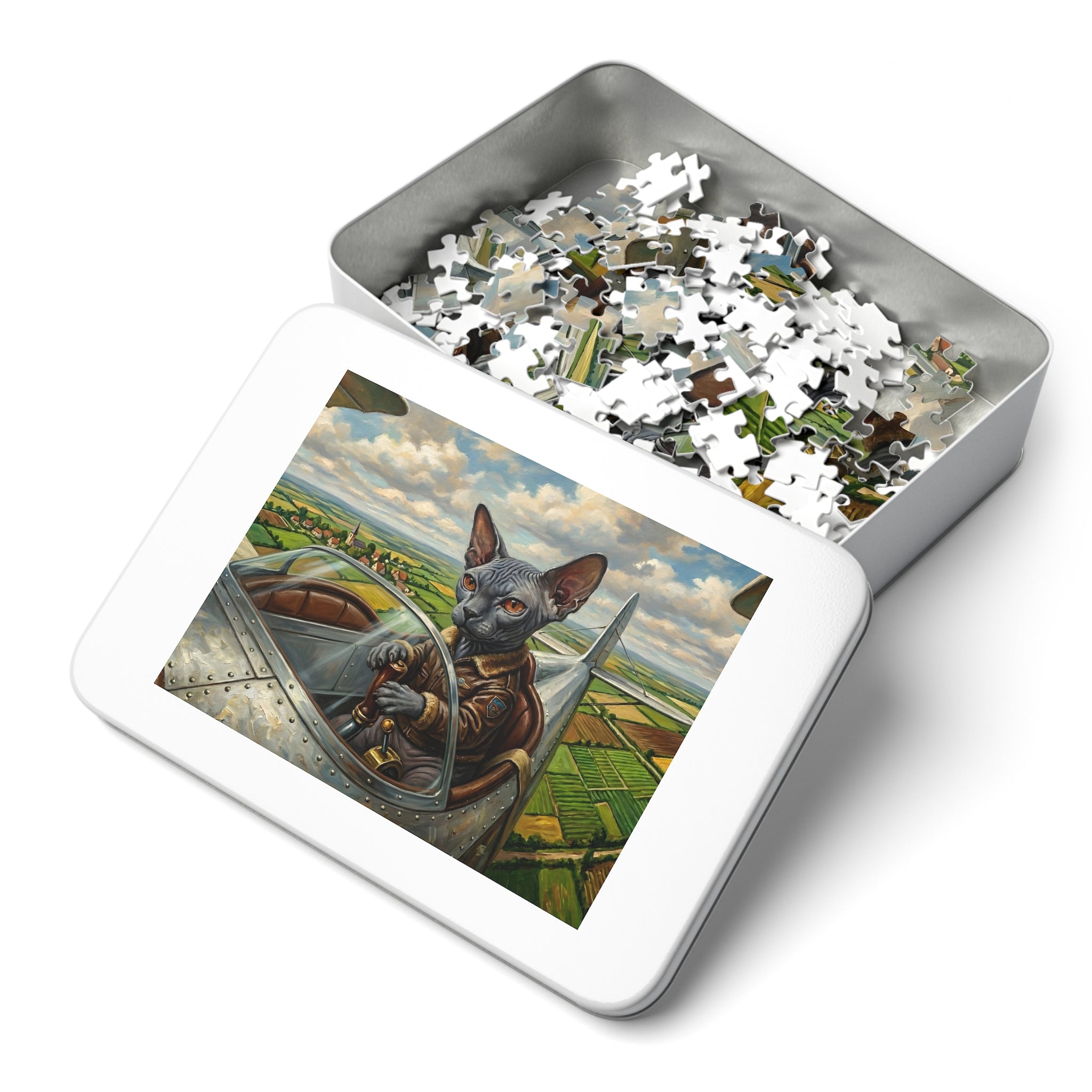 Grey Sphynx Vintage Airplane Pilot Jigsaw Puzzle