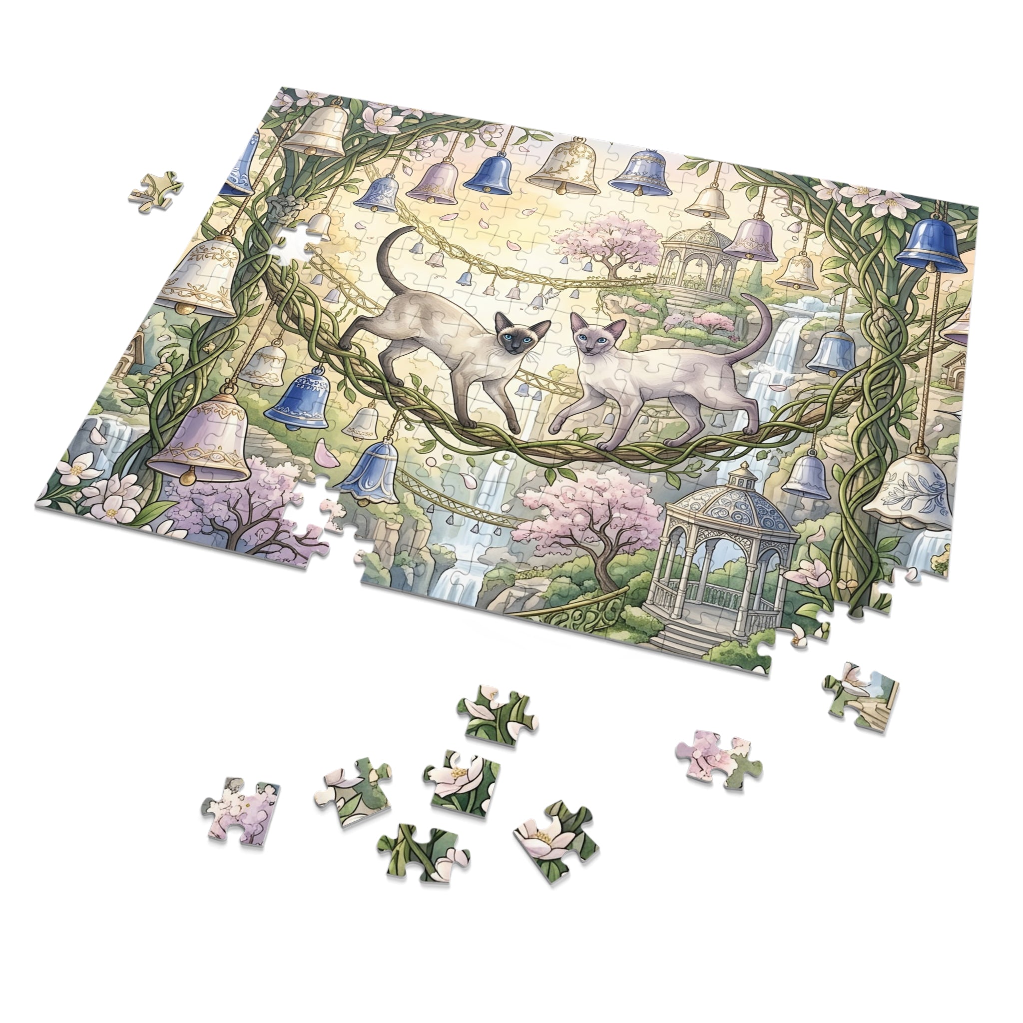 Siamese Cat Hanging Bell Garden Bridge Jigsaw Puzzle