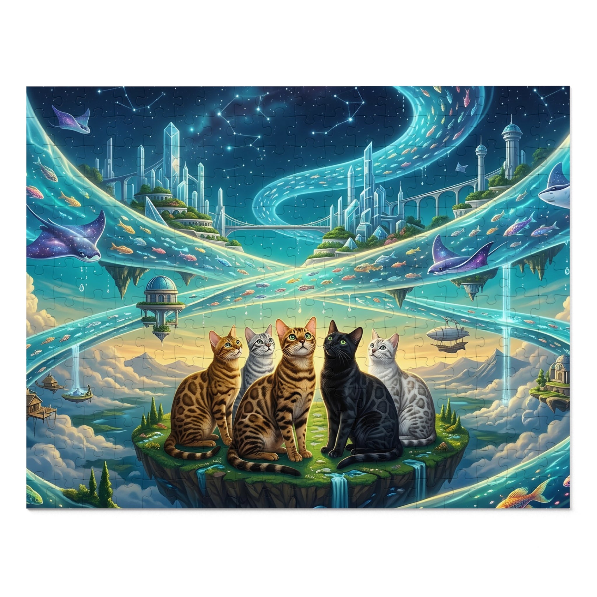 Bengal Cat Cosmic Aquatic Skybridge Floating Island Jigsaw Puzzle