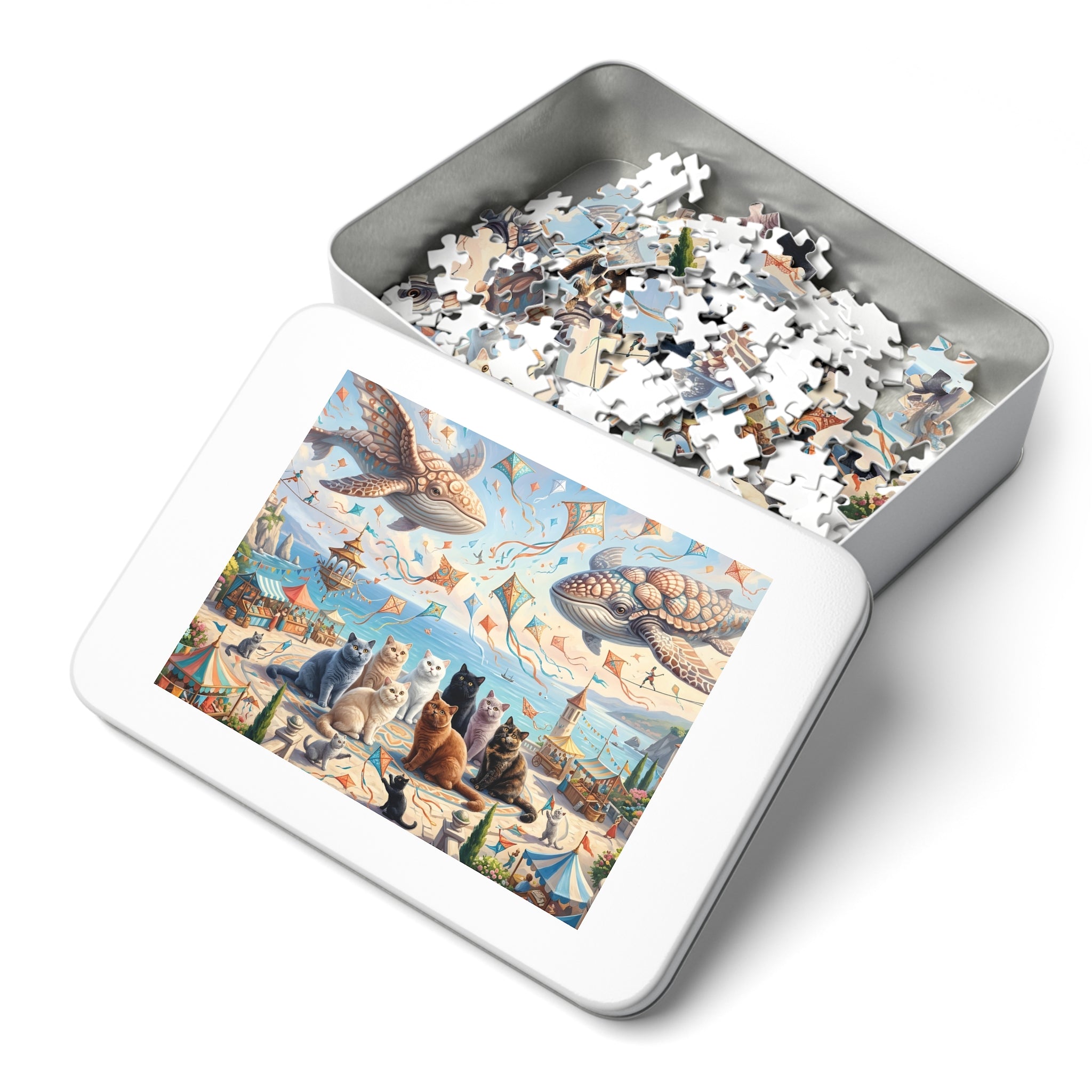 British Shorthair Cat Coastal Sky Whales Jigsaw Puzzle