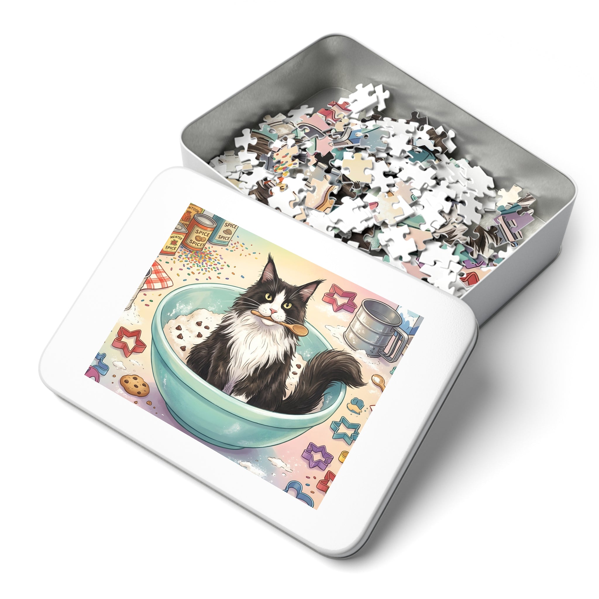 Black and White Tuxedo Maine Coon Baking Mixing Bowl Jigsaw Puzzle