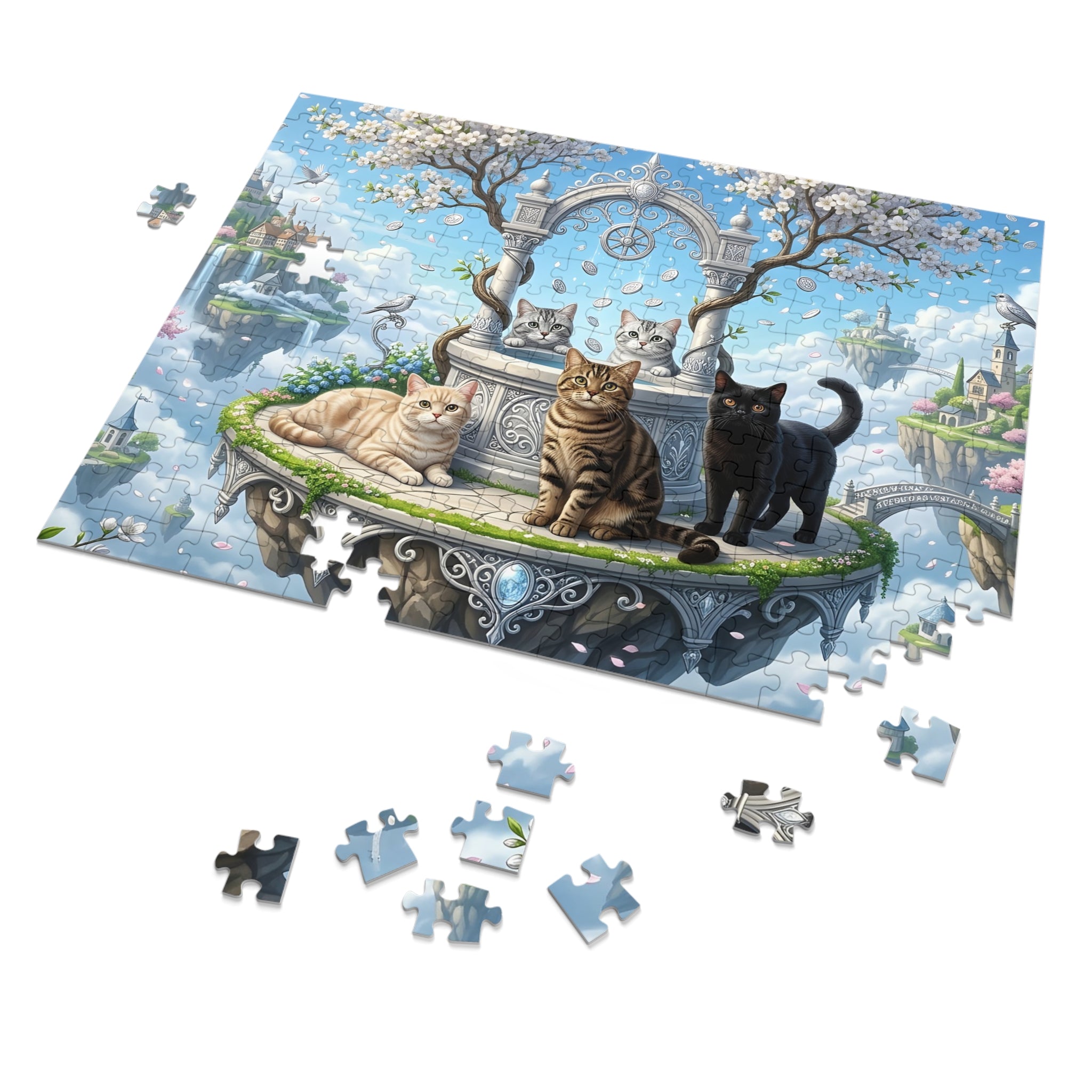 American Shorthair Cat Wishing Well Floating Island Castle Jigsaw Puzzle