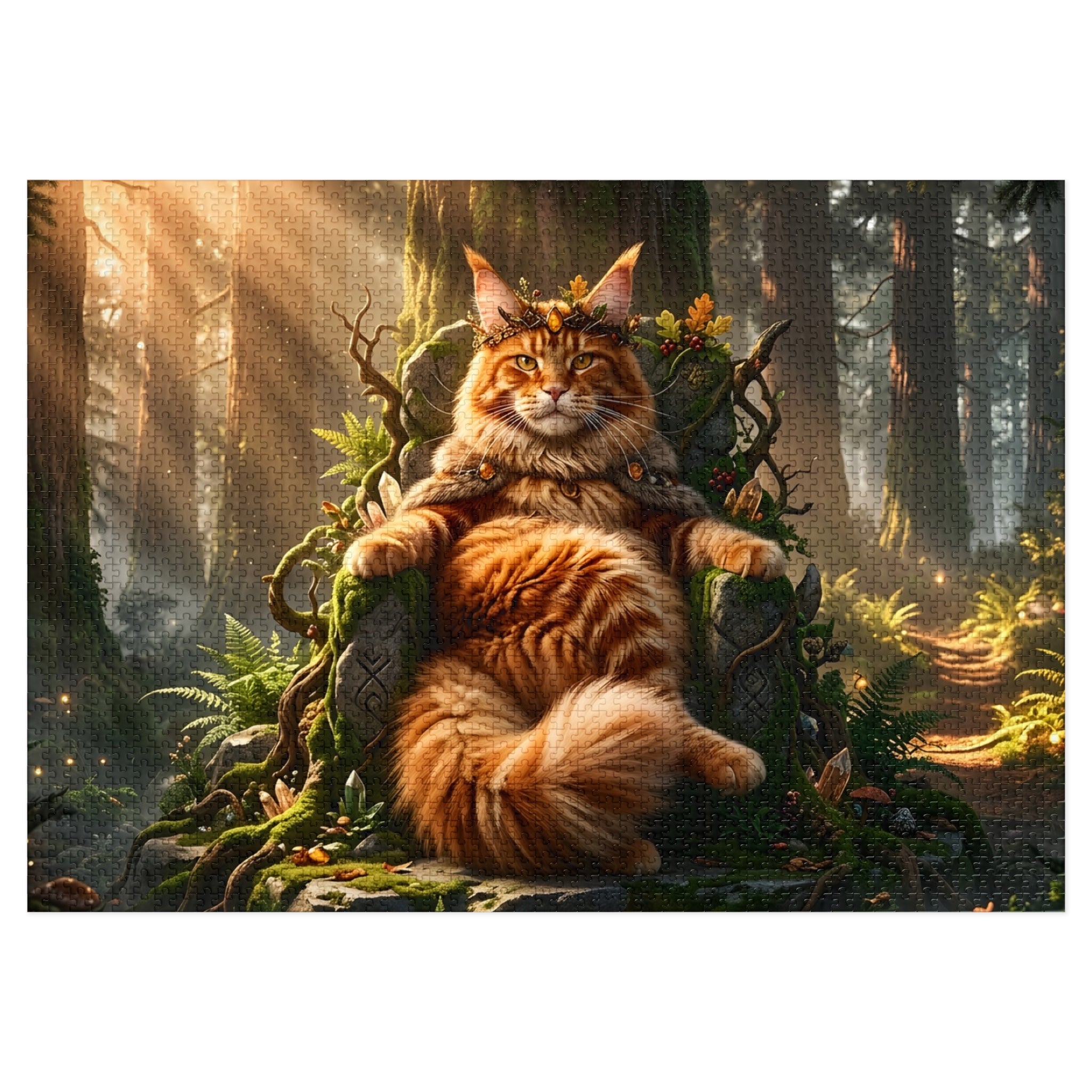 Orange Tabby Maine Coon Forest Throne King Jigsaw Puzzle