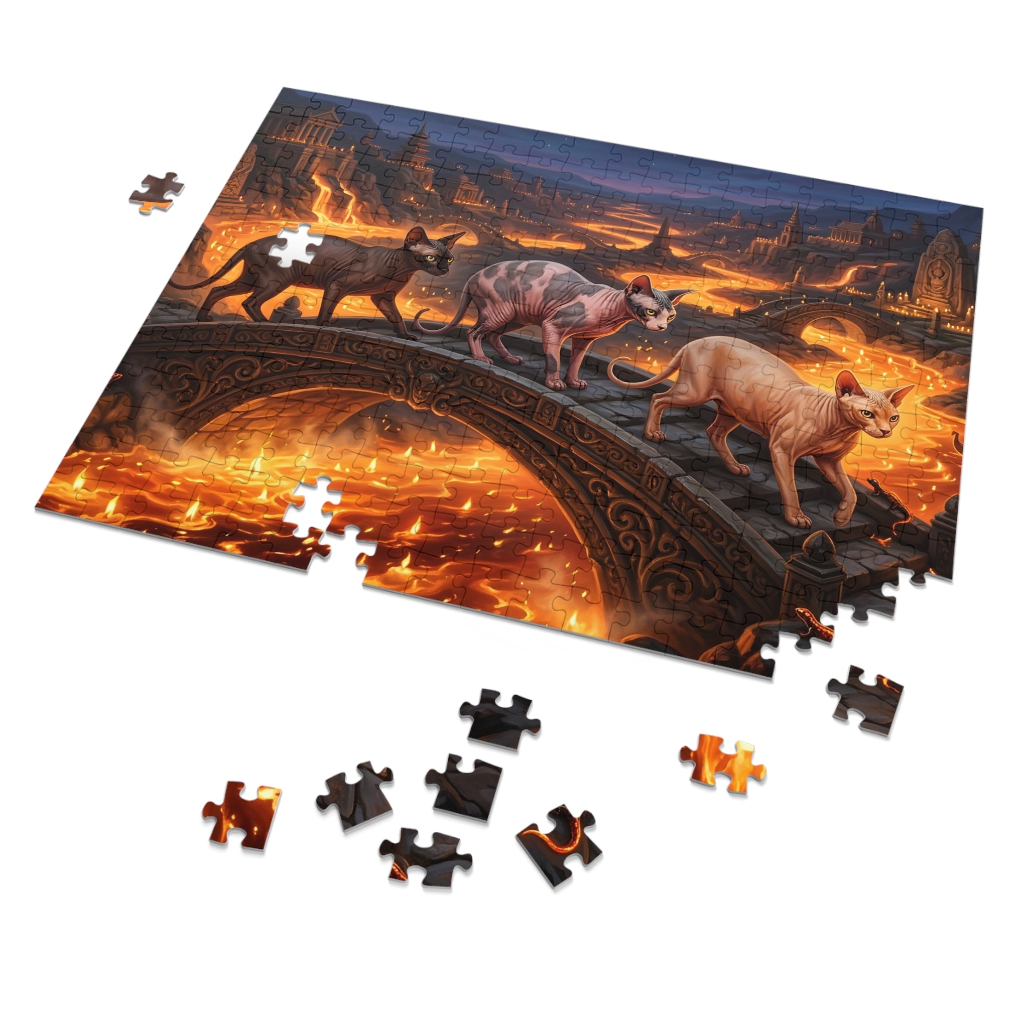 Sphynx Cat Volcanic Lava Temple Bridge Jigsaw Puzzle