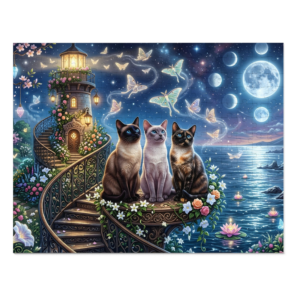 Multicolor Siamese Moonlit Lighthouse Jigsaw Puzzle