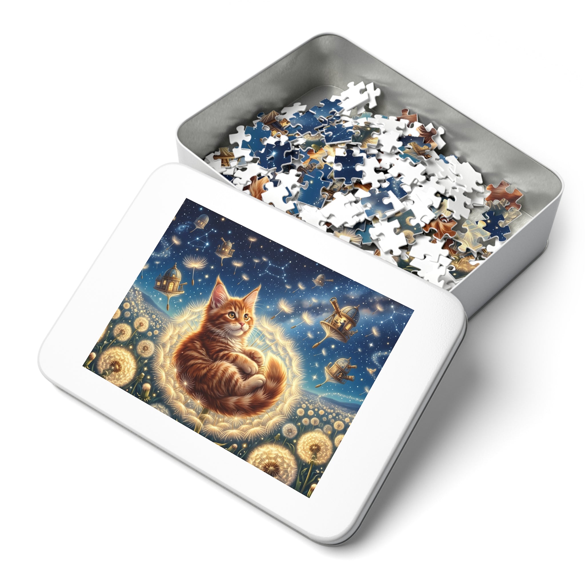 Maine Coon Kitten Celestial Dandelion Meadow Jigsaw Puzzle