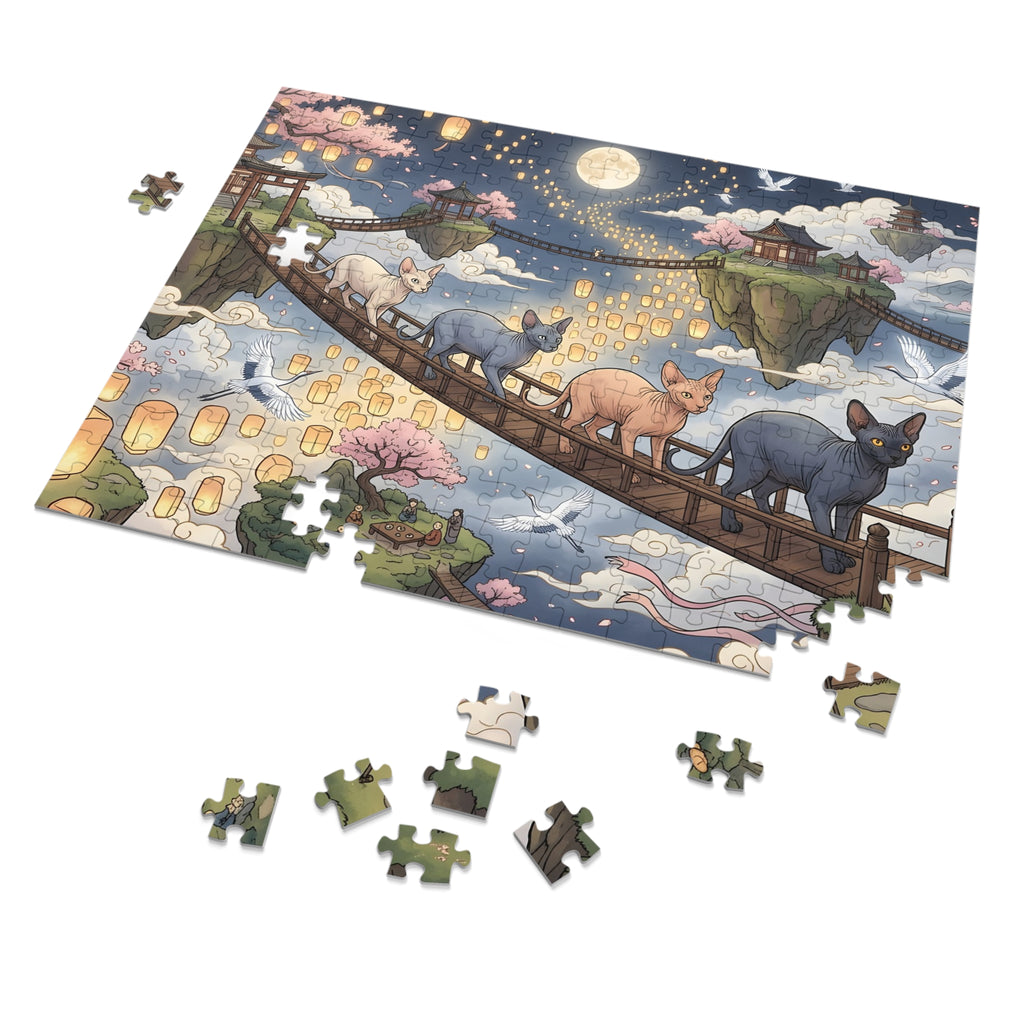 Sphynx Cat Floating Islands Lantern Bridge Jigsaw Puzzle