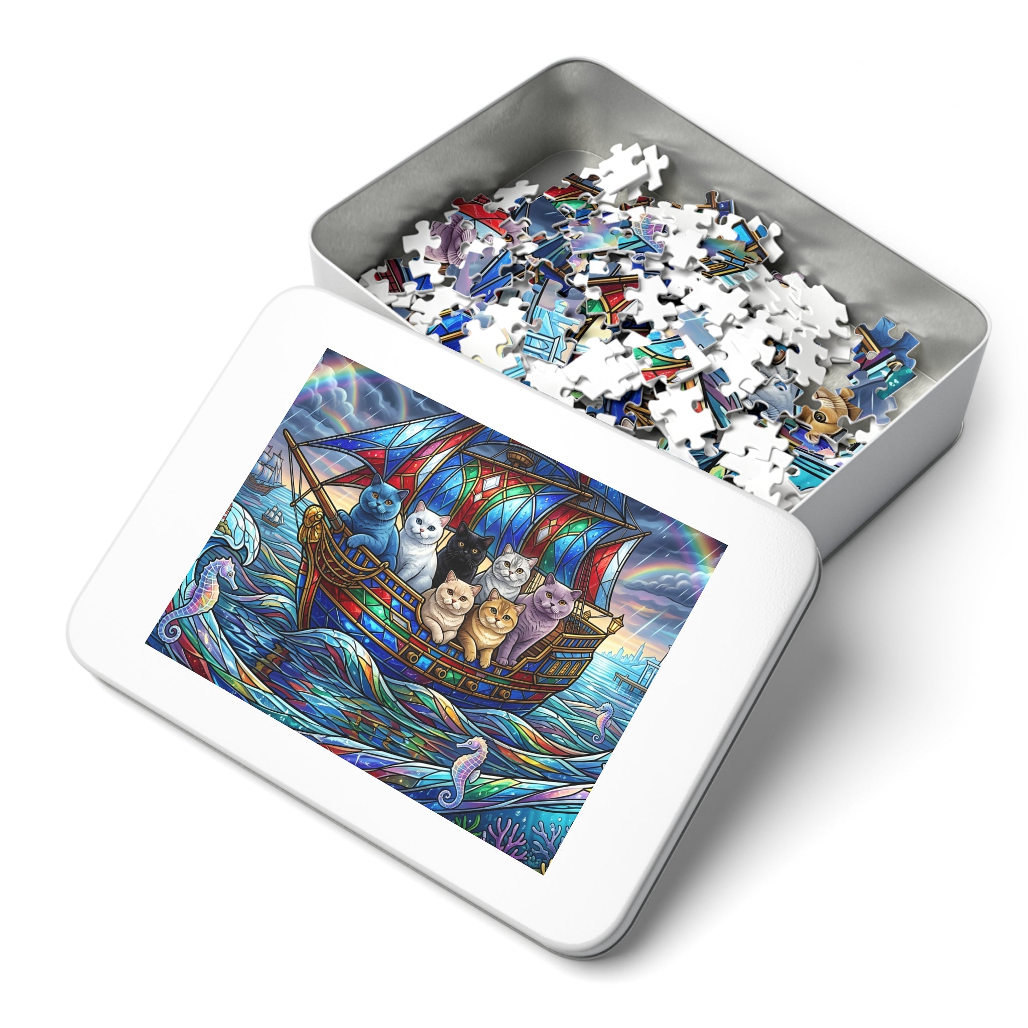 British Shorthair Cat Stained Glass Galleon Jigsaw Puzzle