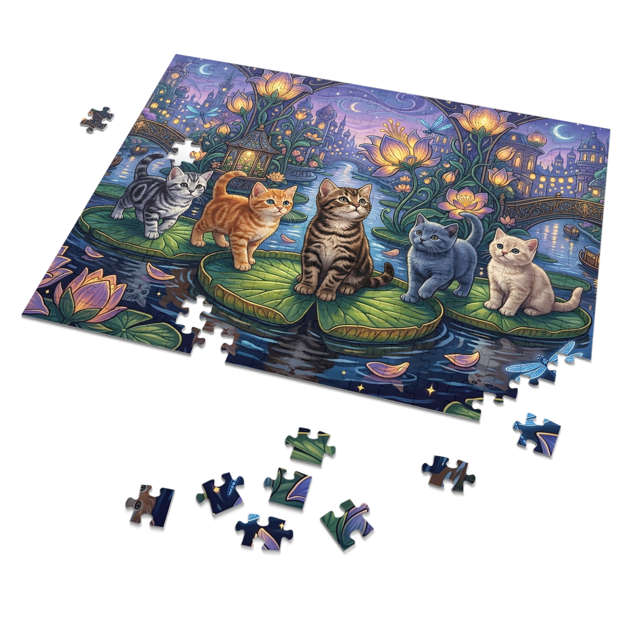 American Shorthair Kitten Twilight Lotus Lagoon Jigsaw Puzzle