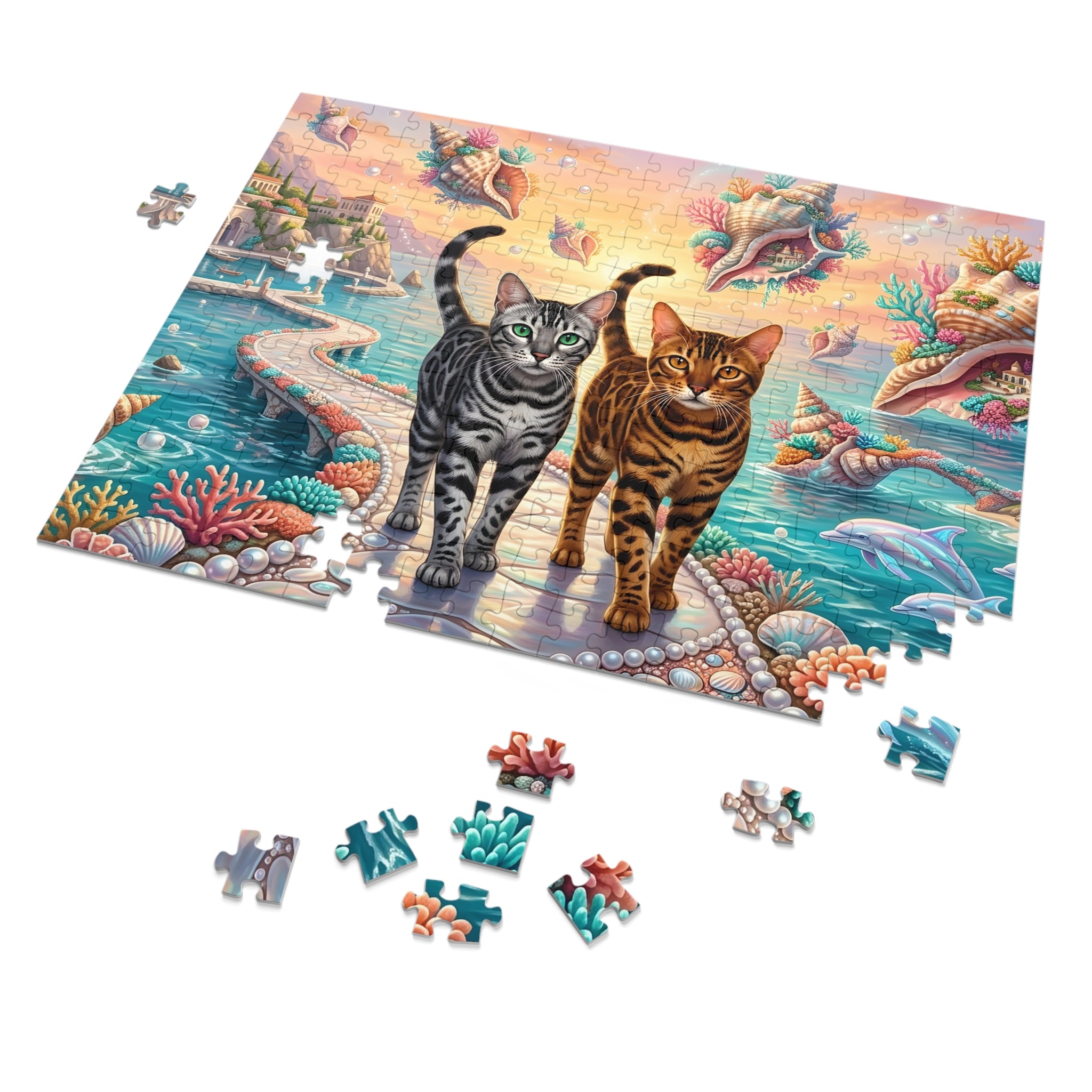 Bengal Cat Floating Seashell Island Coral Bridge Jigsaw Puzzle