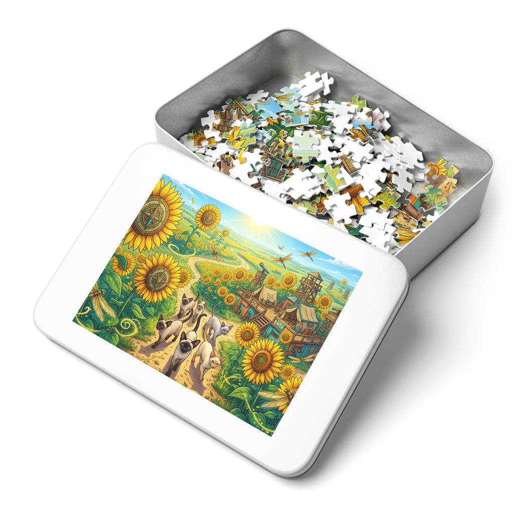 Siamese Kitten Sunflower Compass Trail Jigsaw Puzzle