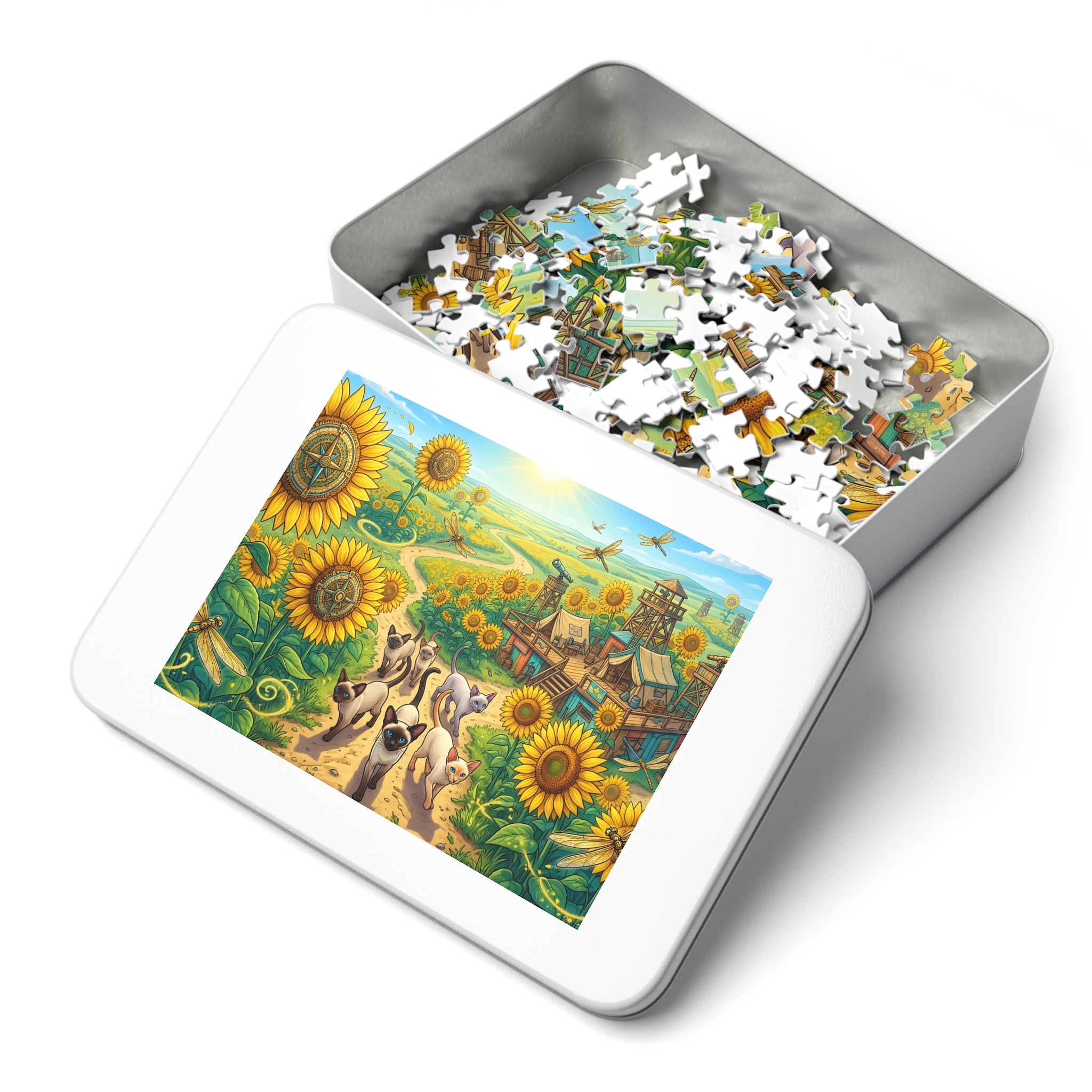 Siamese Kitten Sunflower Compass Trail Jigsaw Puzzle
