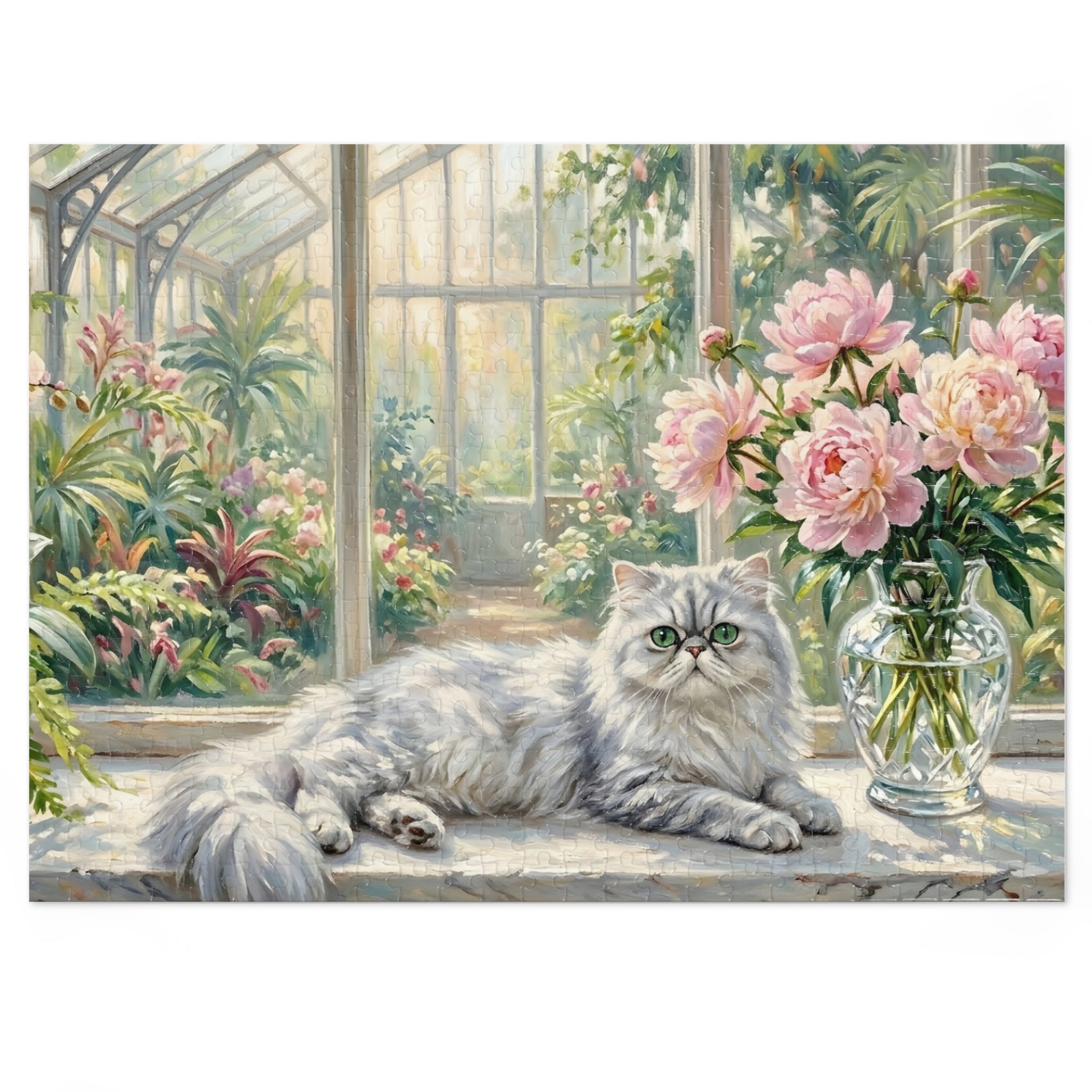 Silver Chinchilla Persian Greenhouse Peonies Jigsaw Puzzle