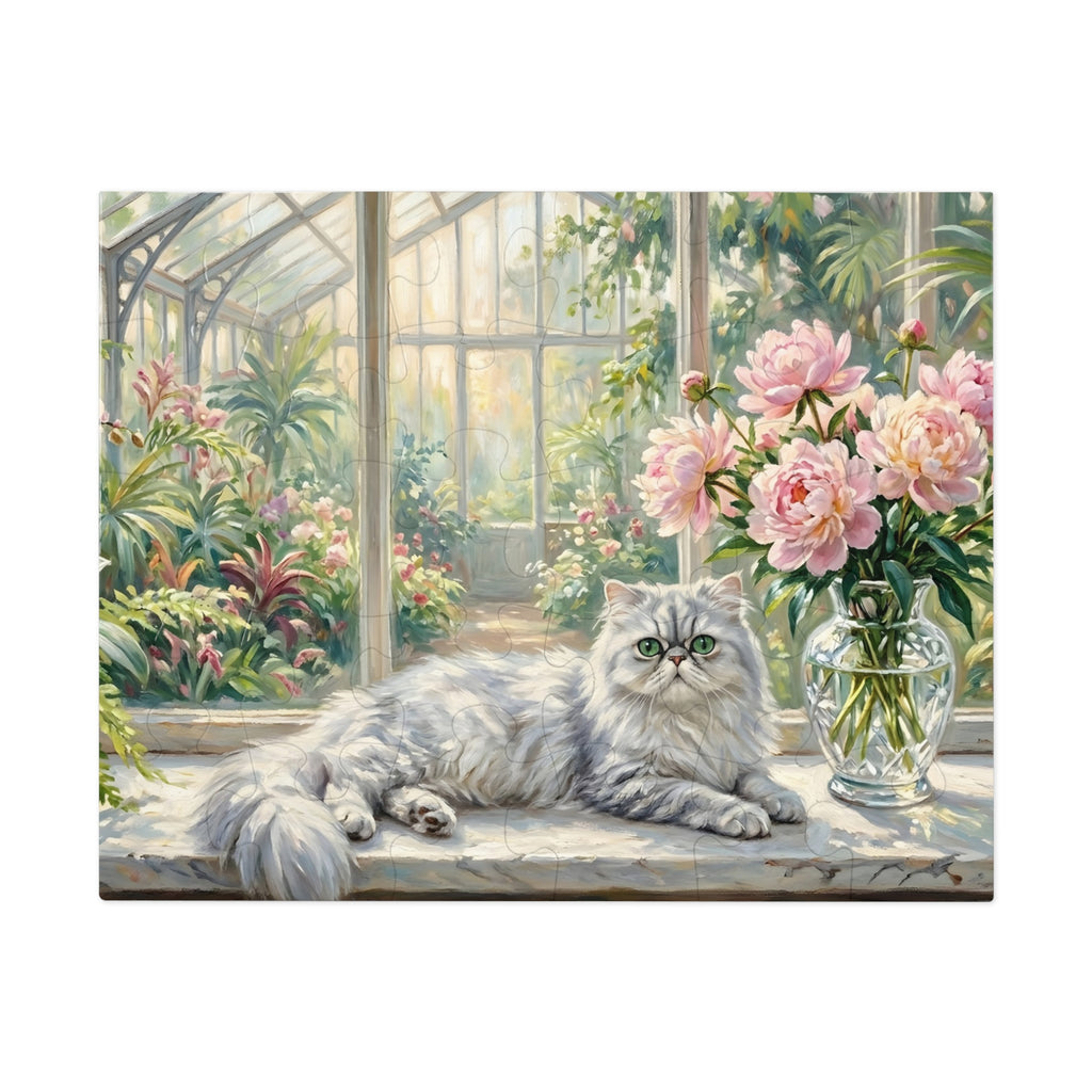 Silver Chinchilla Persian Greenhouse Peonies Jigsaw Puzzle