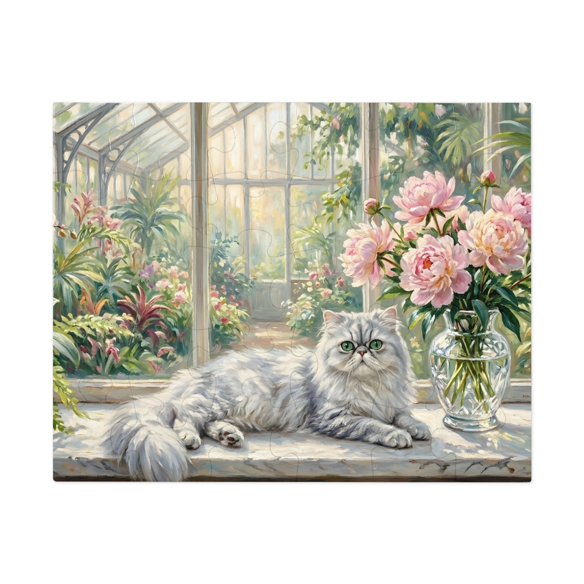 Silver Chinchilla Persian Greenhouse Peonies Jigsaw Puzzle