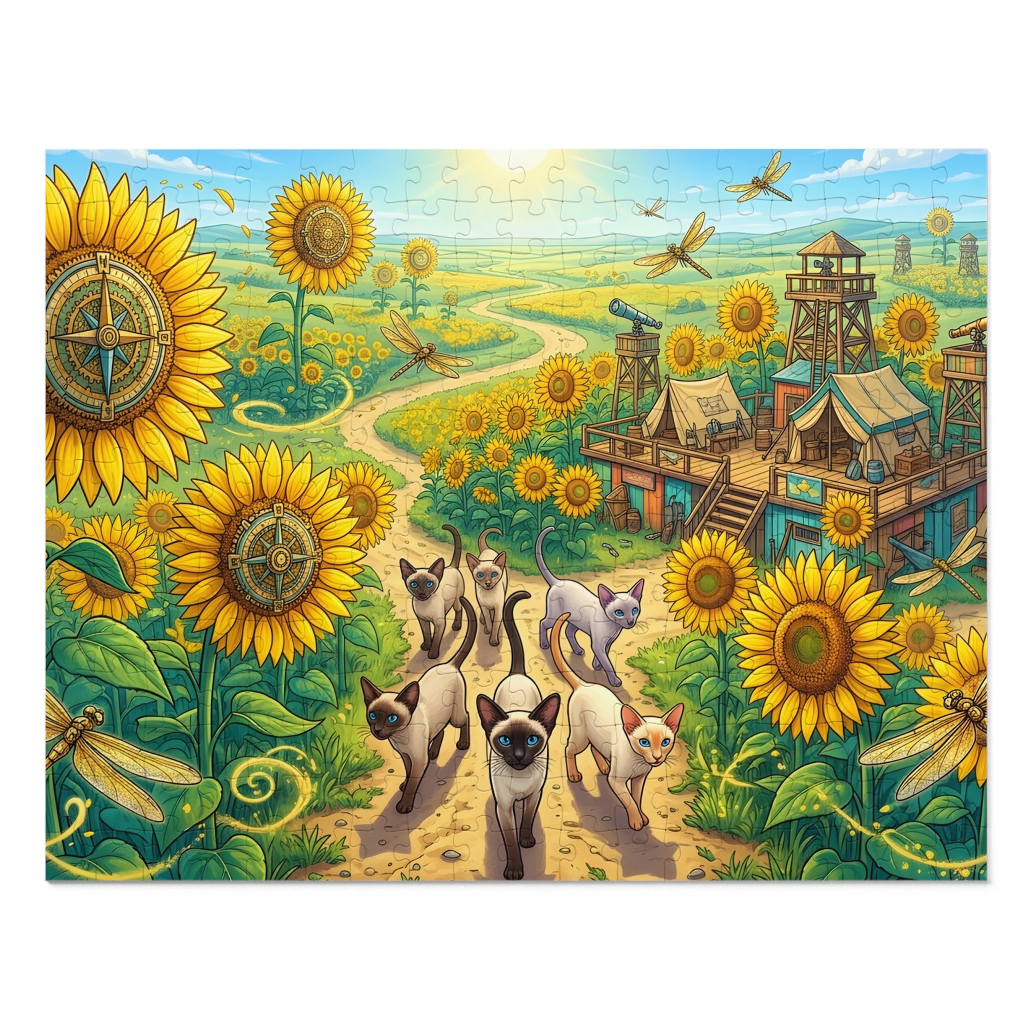 Siamese Kitten Sunflower Compass Trail Jigsaw Puzzle