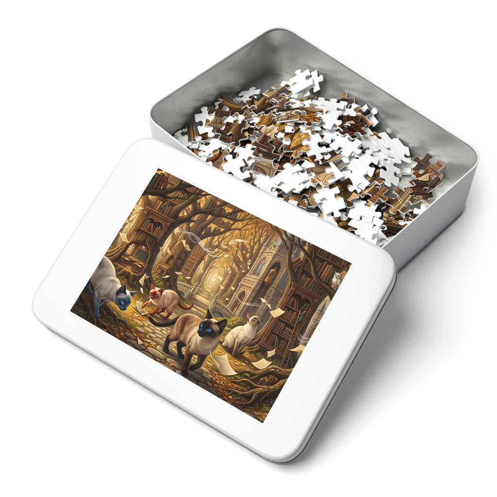 Siamese Cat Enchanted Forest Library Jigsaw Puzzle