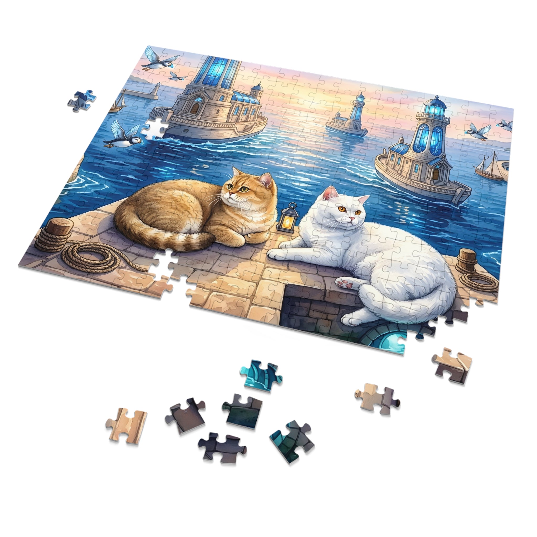 British Shorthair Lighthouse Ship Harbor Jigsaw Puzzle