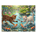Brown and Snow Bengal Kittens Japanese Koi Pond Jigsaw Puzzle