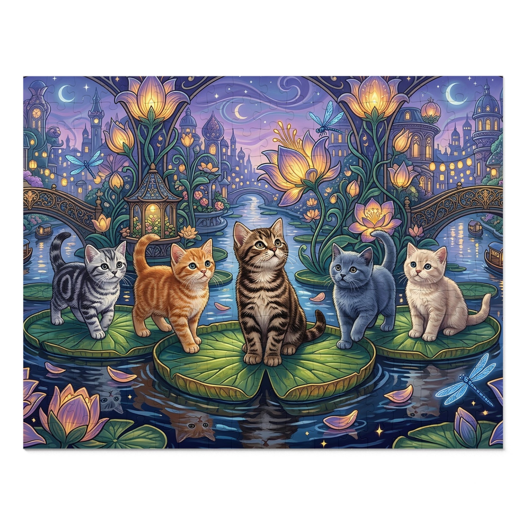 American Shorthair Kitten Twilight Lotus Lagoon Jigsaw Puzzle