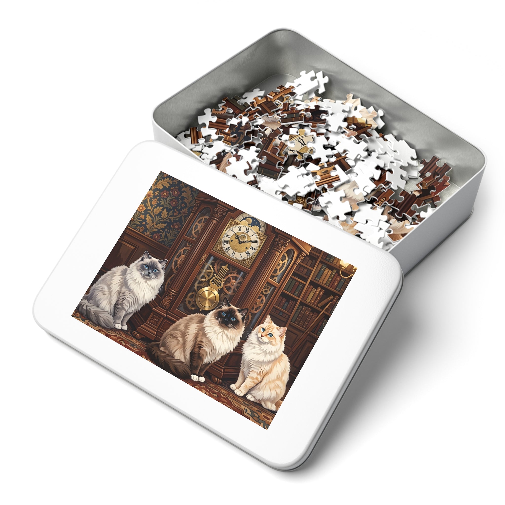 Ragdoll Cats Grandfather Clock Library Jigsaw Puzzle