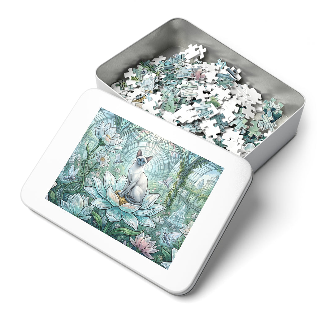 Siamese Cat Glass Conservatory Lotus Jigsaw Puzzle