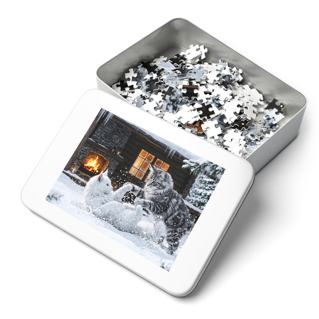 Maine Coon Kittens Playing Snow Winter Cabin Jigsaw Puzzle