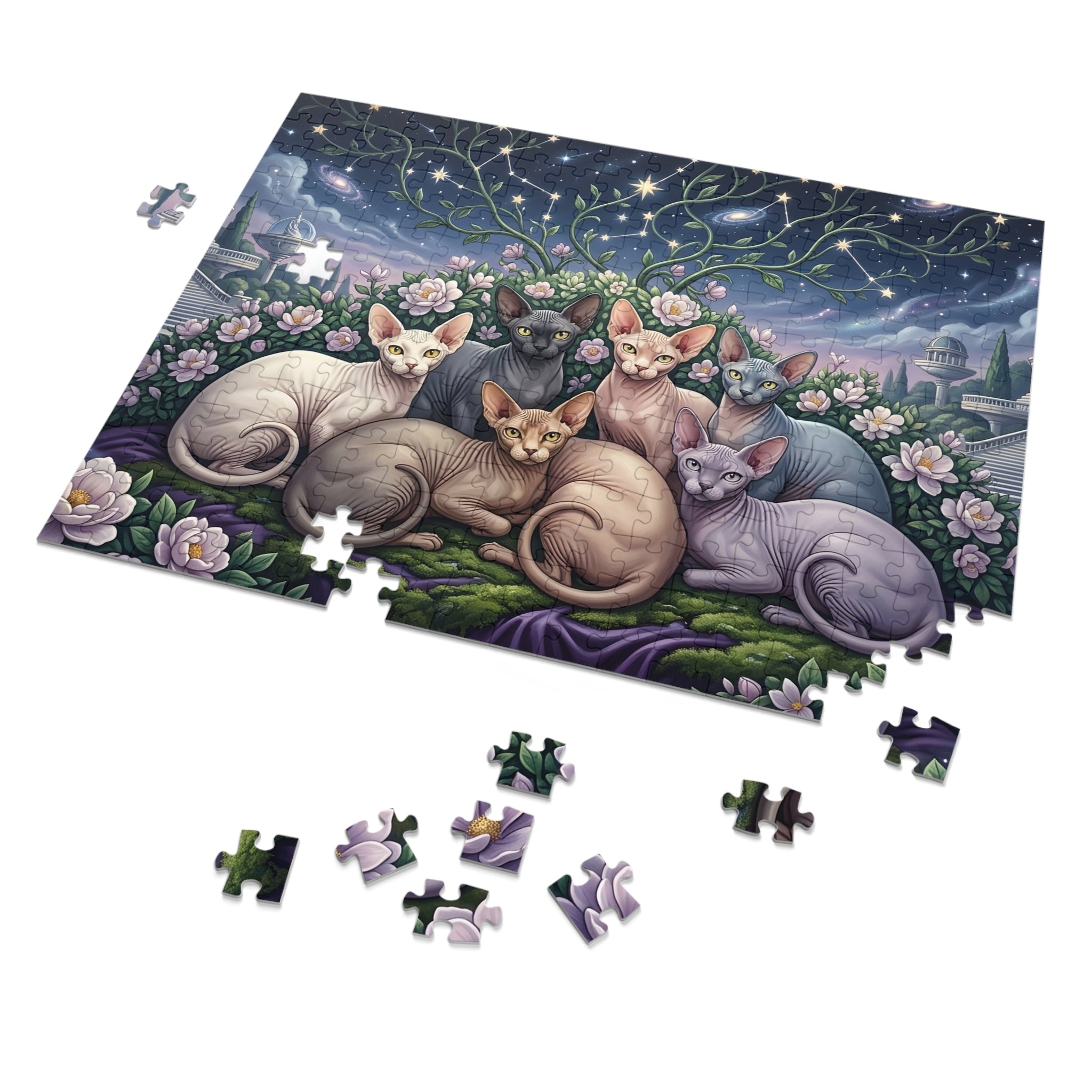 Sphynx Cat Celestial Constellation Night Garden Jigsaw Puzzle