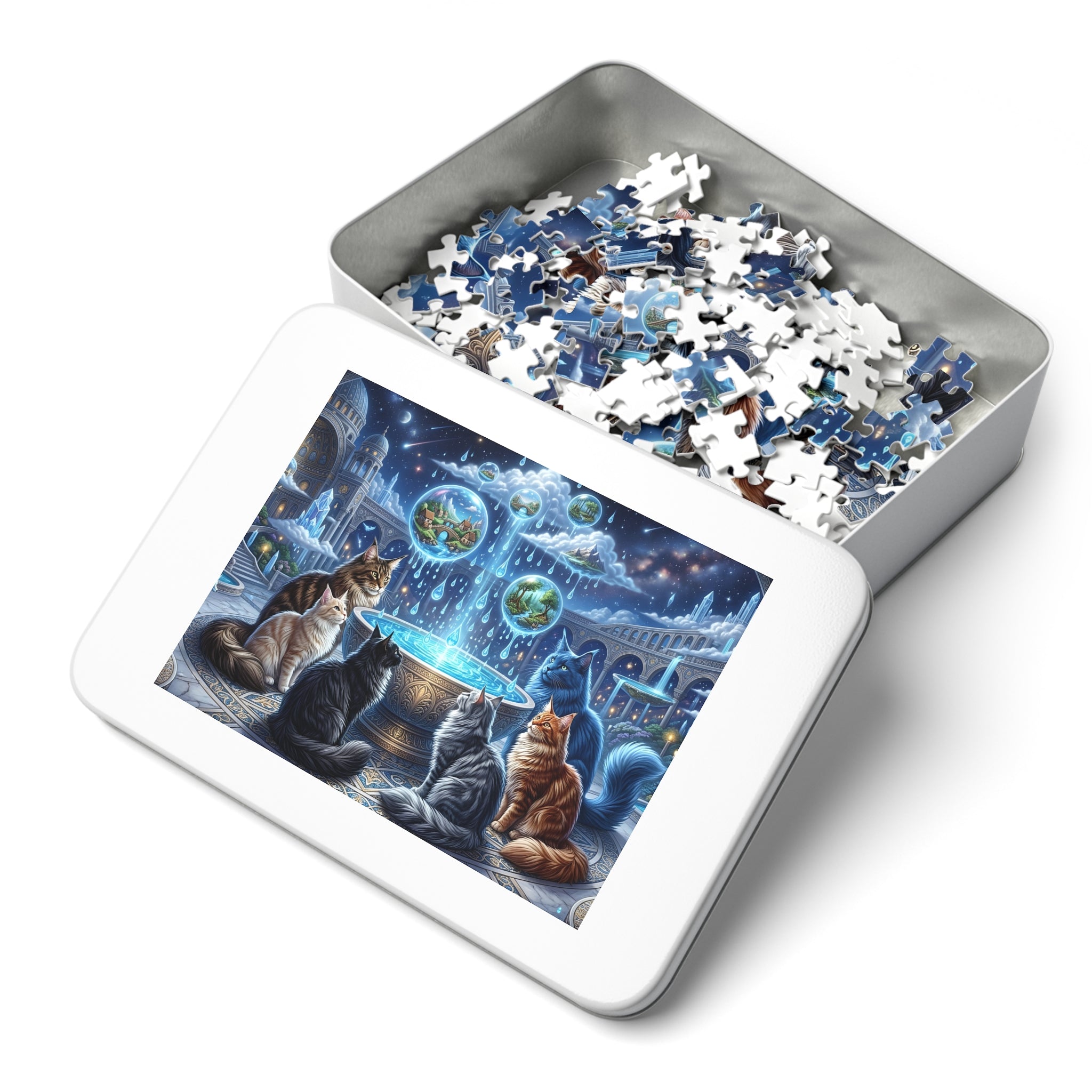 Maine Coon Cat Magical Fountain Droplet Orbs Crystal Palace Jigsaw Puzzle