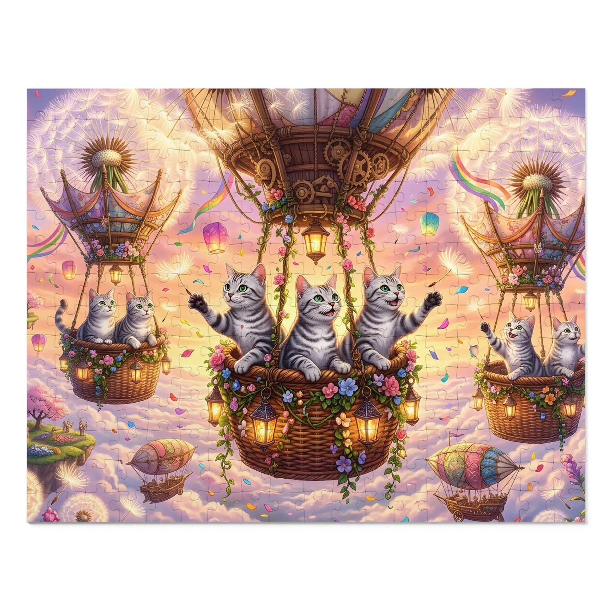 Silver Tabby American Shorthair Steampunk Clockwork Lotus Greenhouse Jigsaw Puzzle