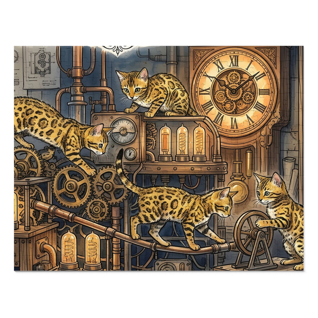 Bengal Kittens Steampunk Clockwork Workshop Jigsaw Puzzle