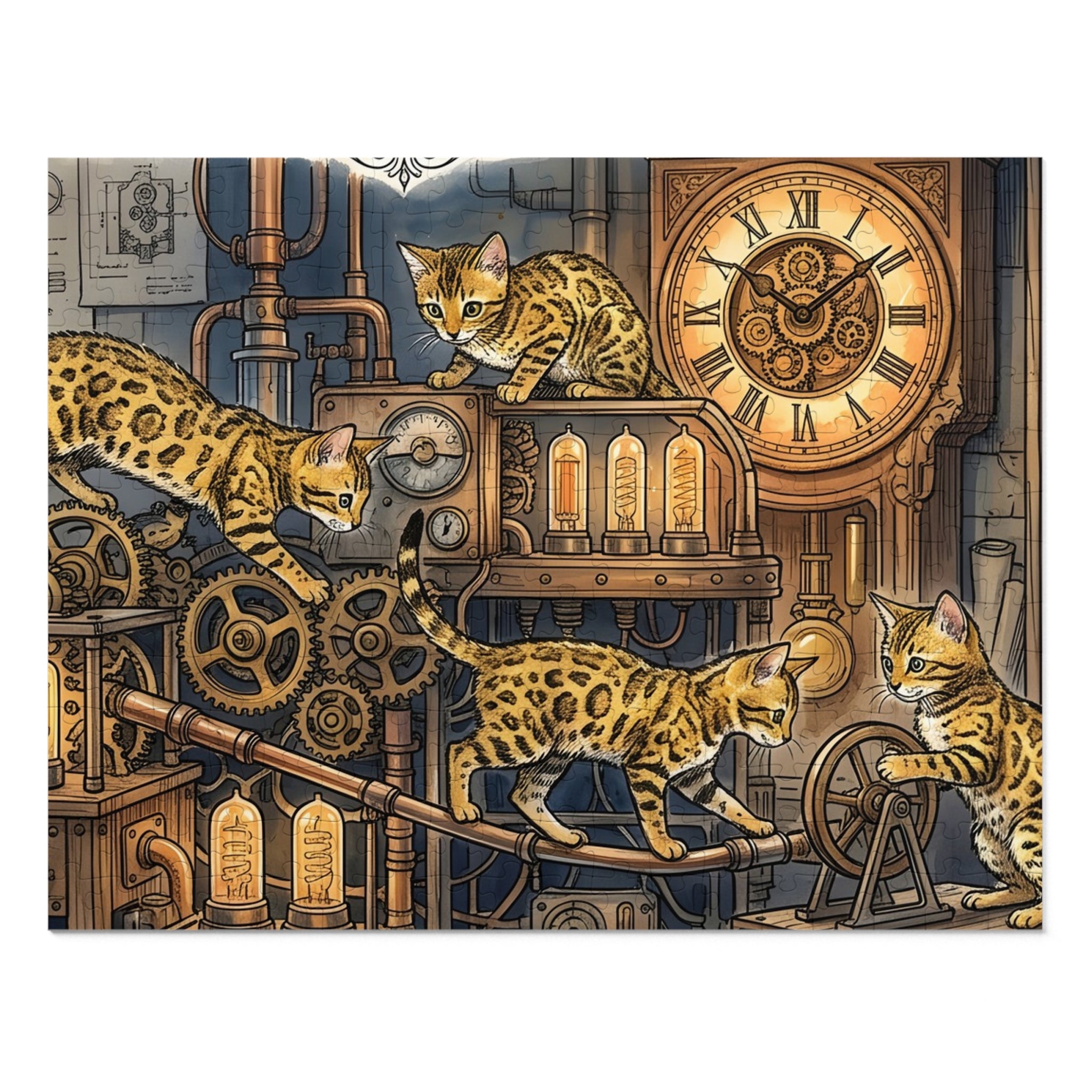 Bengal Kittens Steampunk Clockwork Workshop Jigsaw Puzzle
