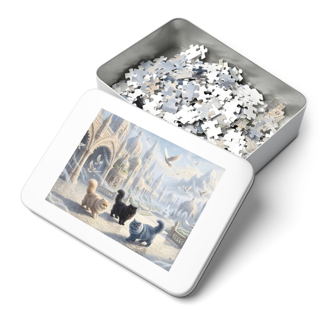 Persian Cat White Marble Palace Courtyard Doves Jigsaw Puzzle