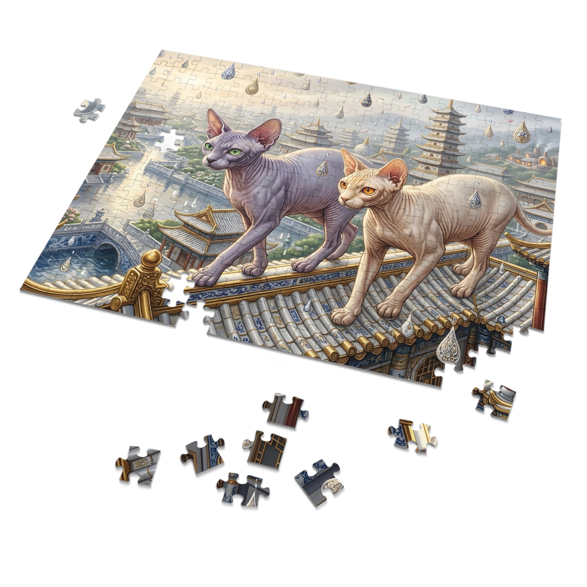 Sphynx Cat Porcelain Rain Pagoda Roof Jigsaw Puzzle