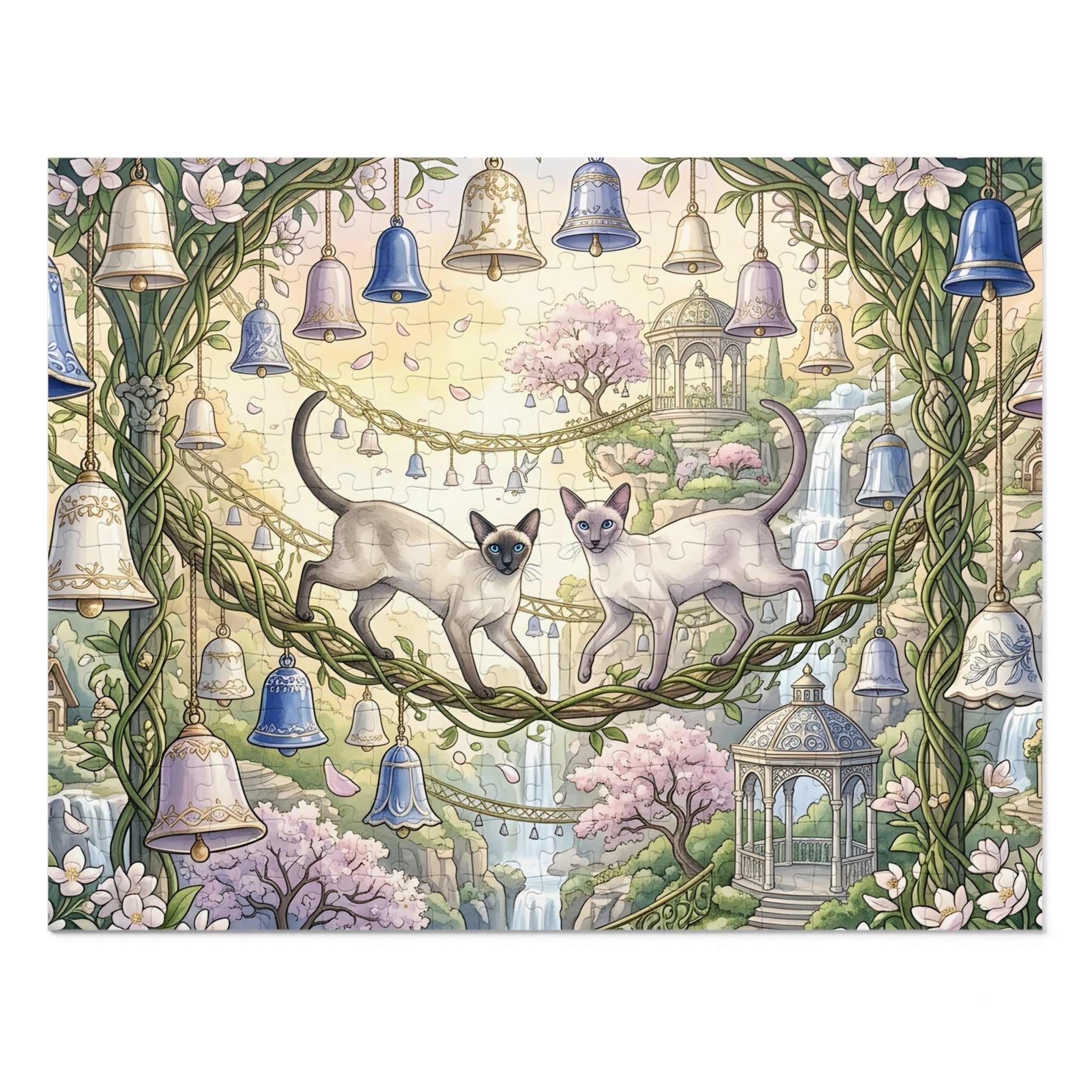 Siamese Cat Hanging Bell Garden Bridge Jigsaw Puzzle
