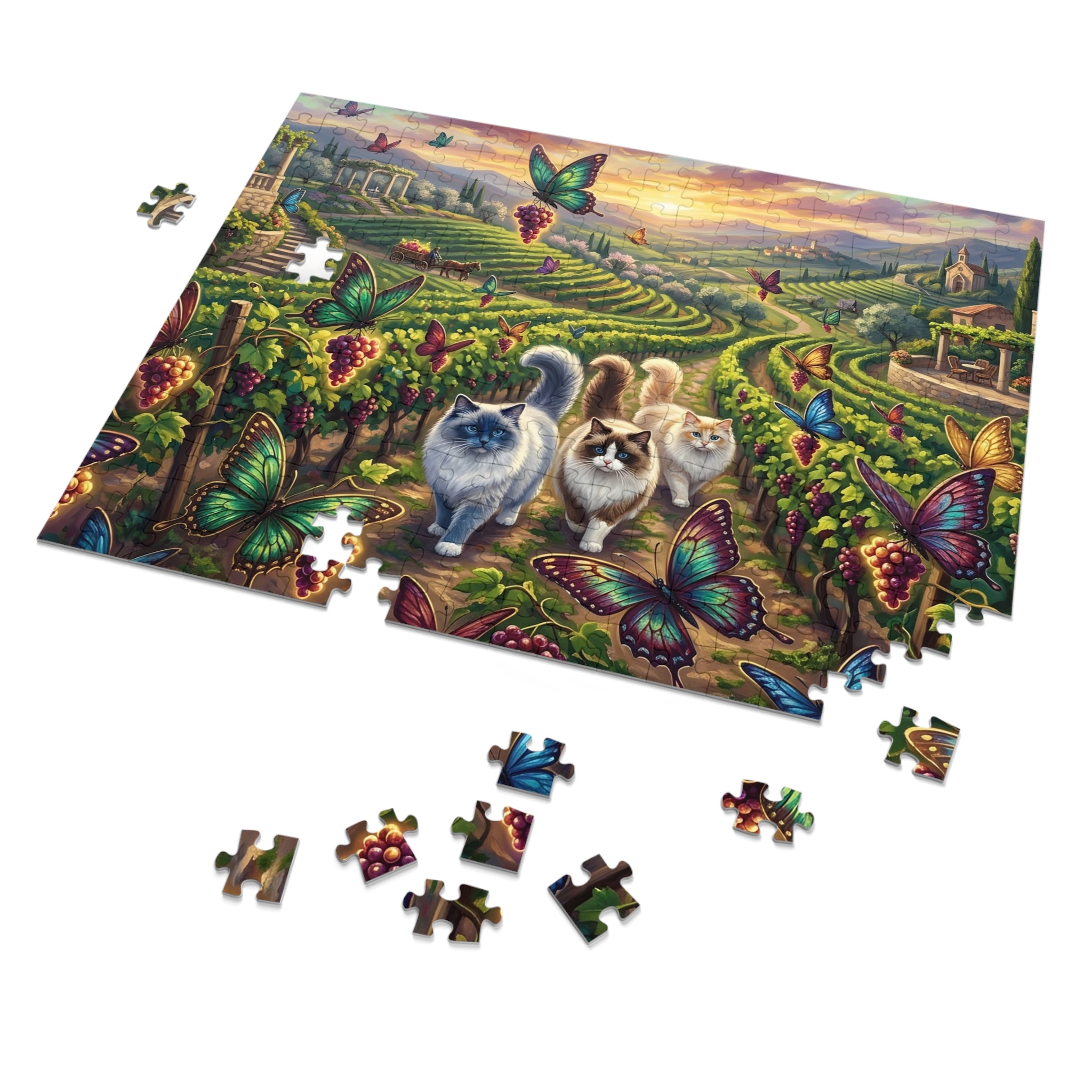 Ragdoll Cat Tuscan Vineyard Butterfly Grape Jigsaw Puzzle