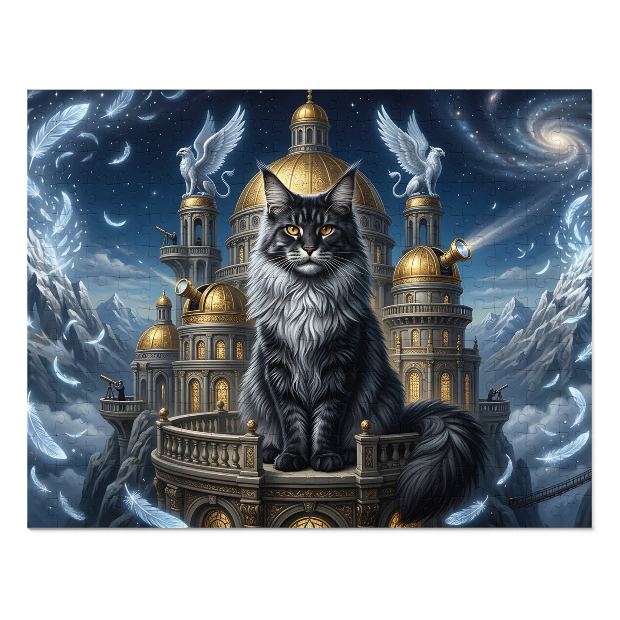 Maine Coon Cat Golden Dome Observatory Gryphon Feather Jigsaw Puzzle