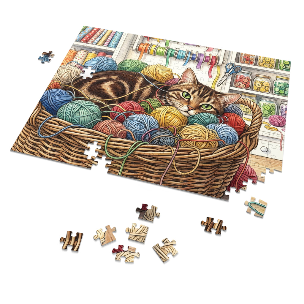 Brown Tabby American Shorthair Yarn Basket Craft Room Jigsaw Puzzle