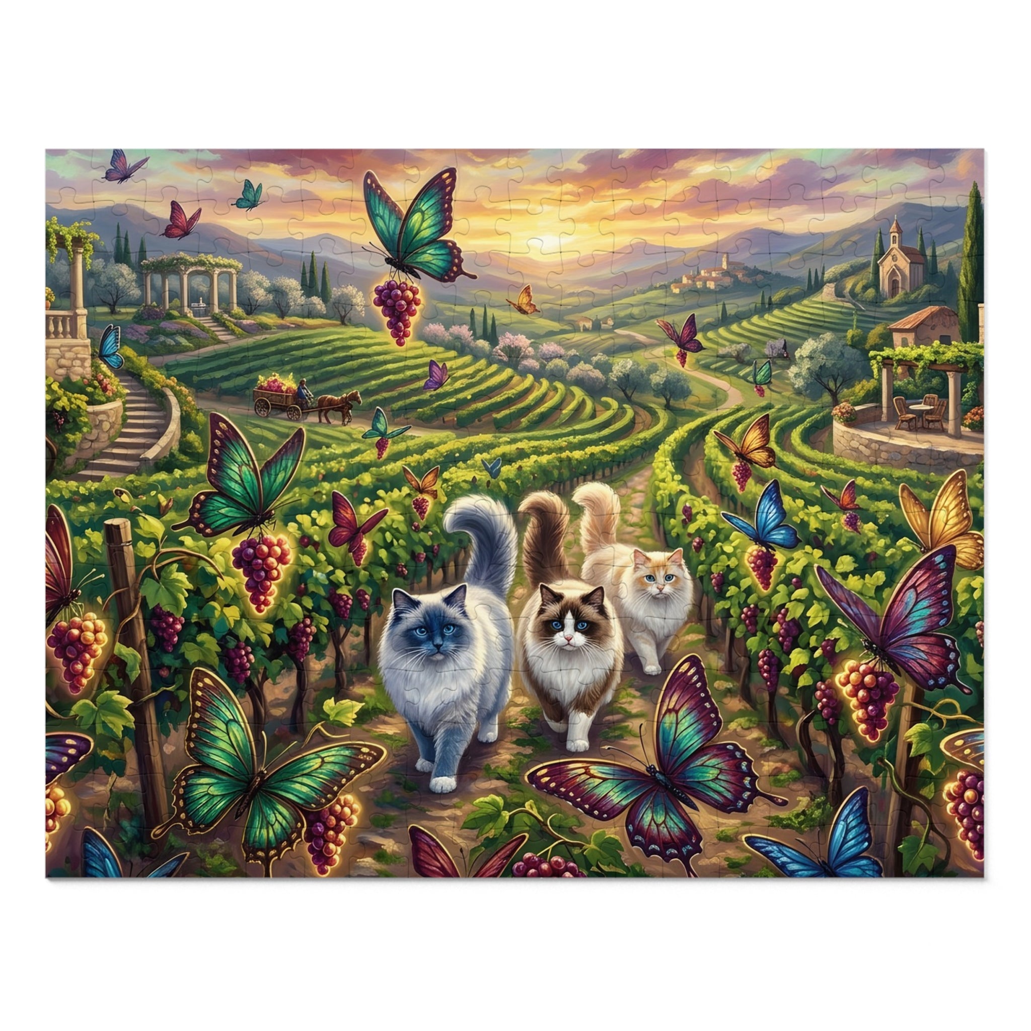 Ragdoll Cat Tuscan Vineyard Butterfly Grape Jigsaw Puzzle