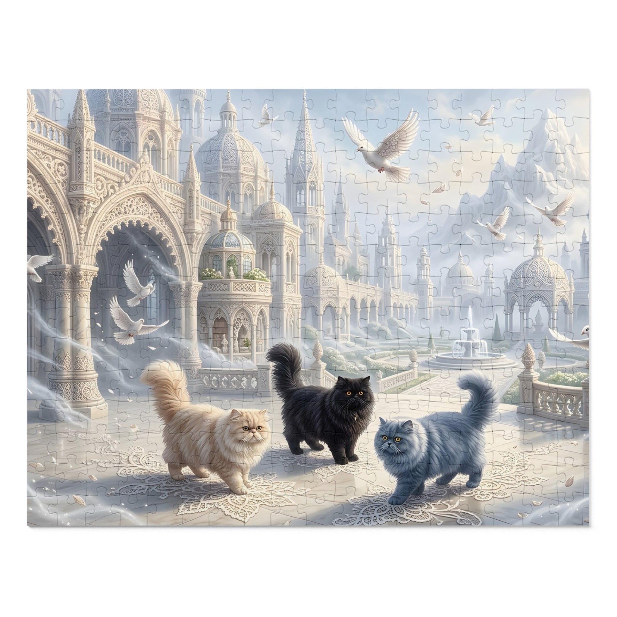 Persian Cat White Marble Palace Courtyard Doves Jigsaw Puzzle