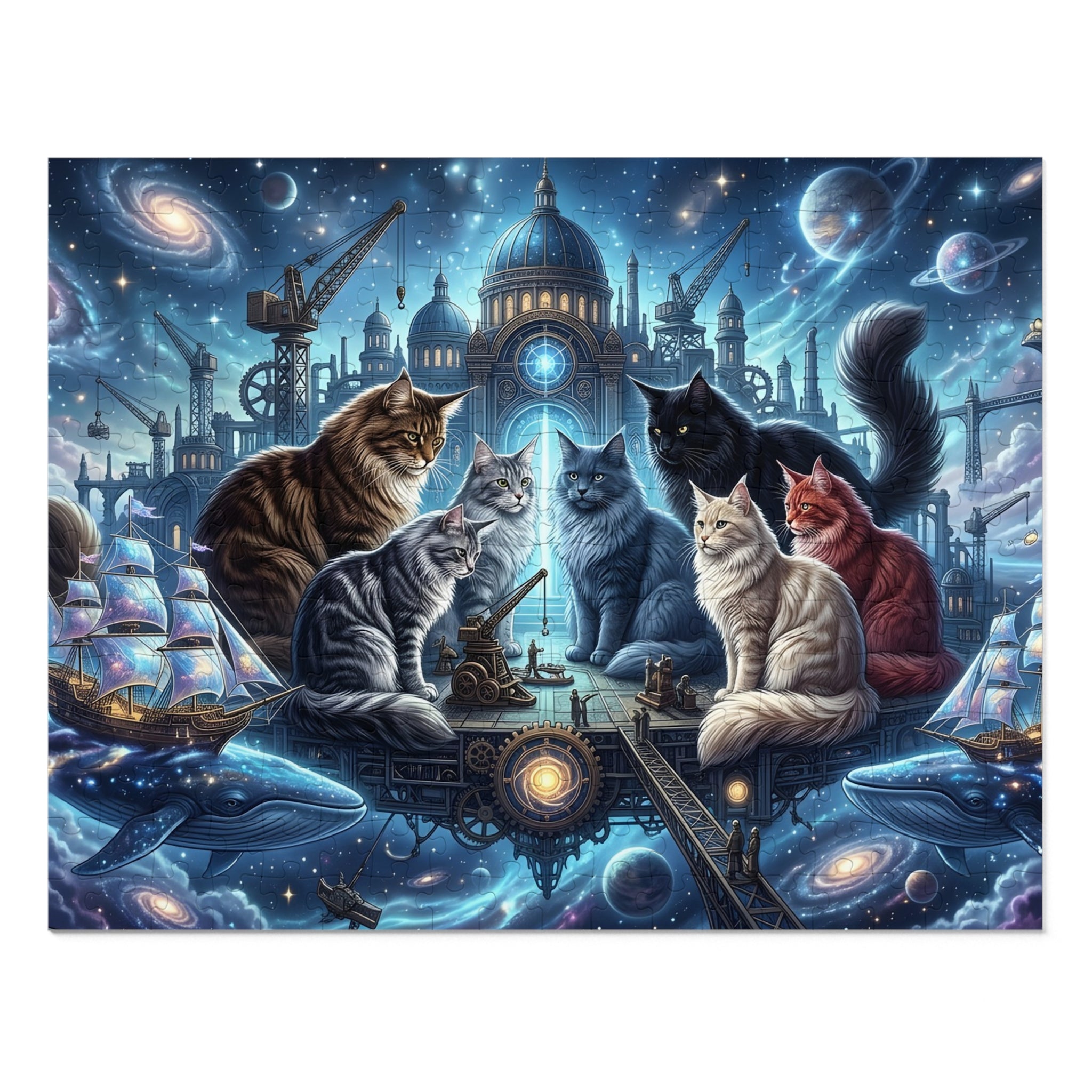 Maine Coon Cat Cosmic Space Whale Sailing Ship Clockwork Observatory Jigsaw Puzzle