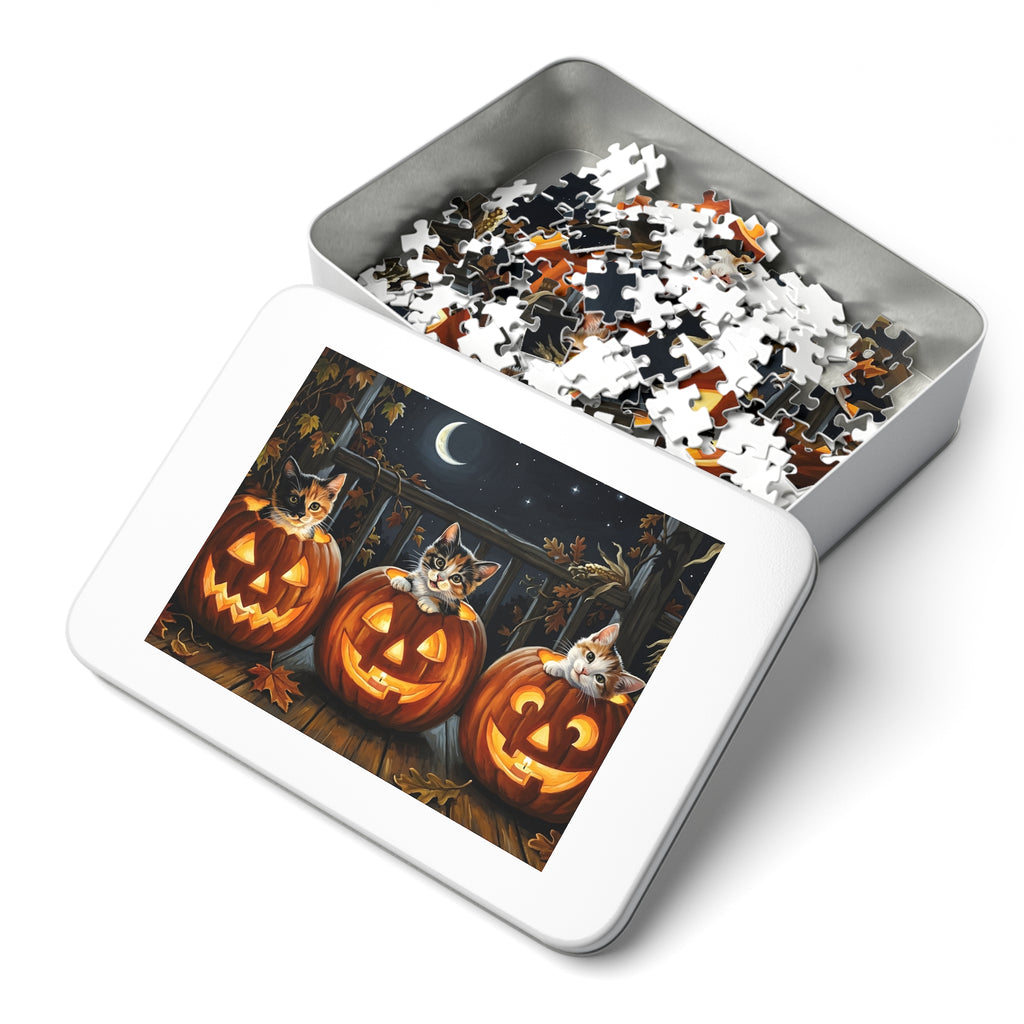 Calico American Shorthair Autumn Pumpkin Porch Jigsaw Puzzle