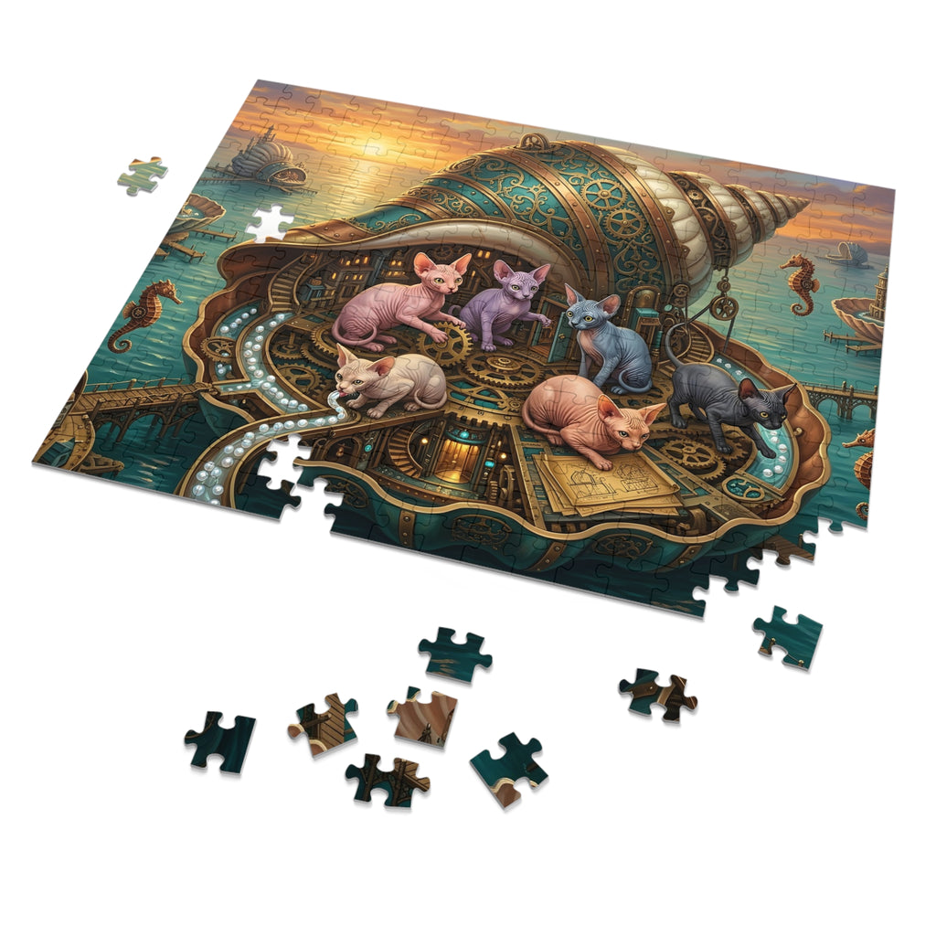 Sphynx Kitten Steampunk Seashell Workshop Jigsaw Puzzle